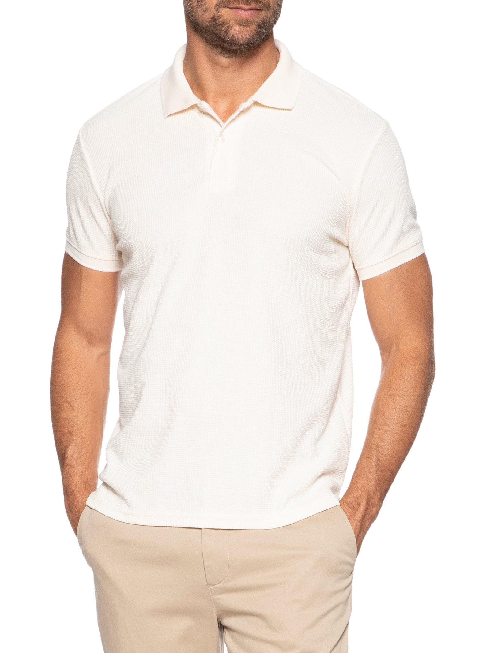 Polo Masculina Texturizada Algodão Bege '2 Essential