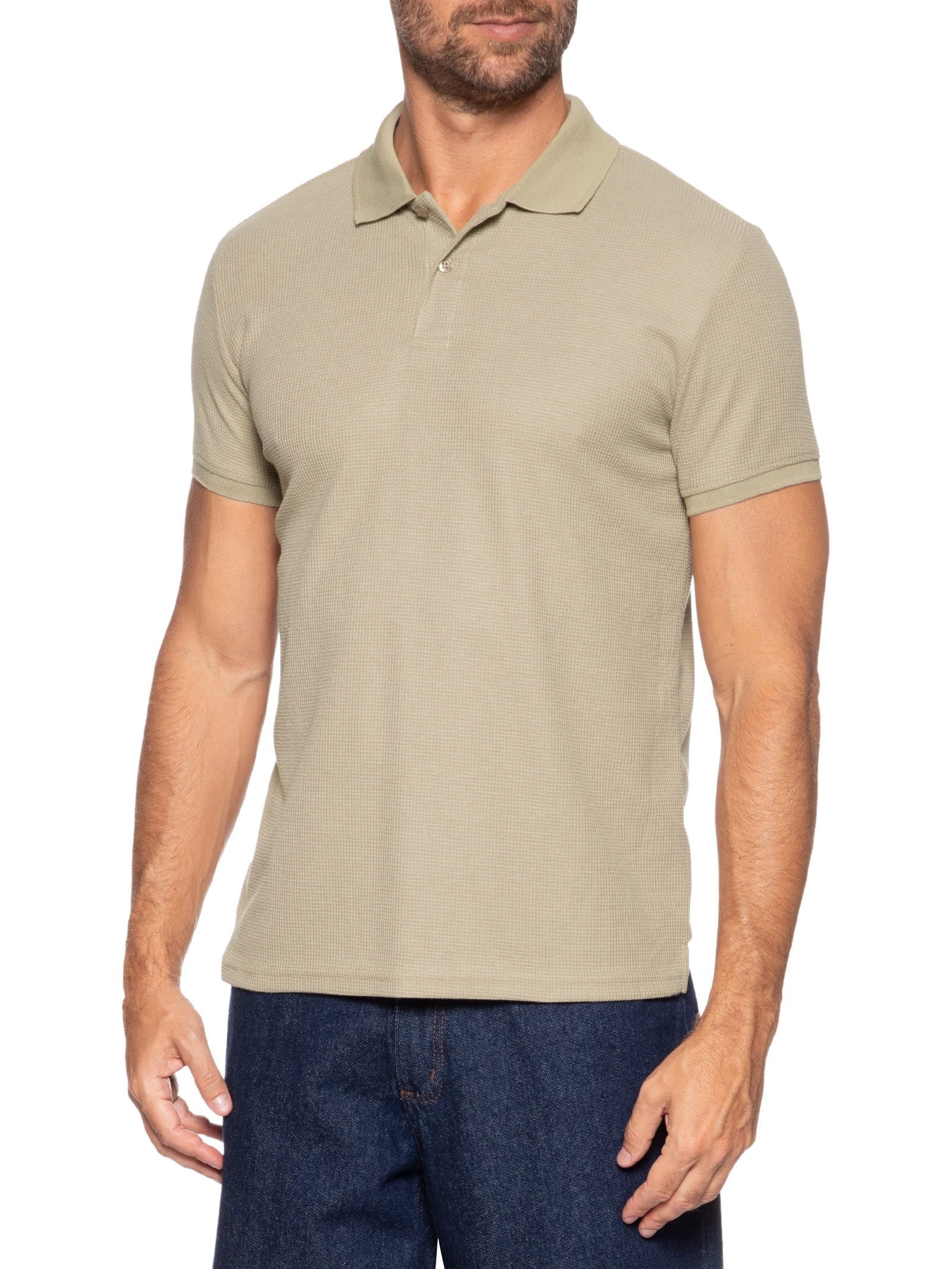 Polo Masculina Texturizada Algodão Bege '2 Essential
