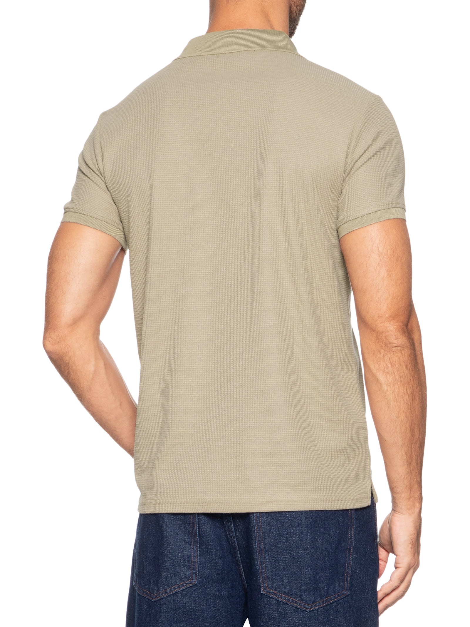 Polo Masculina Texturizada Algodão Bege '2 Essential