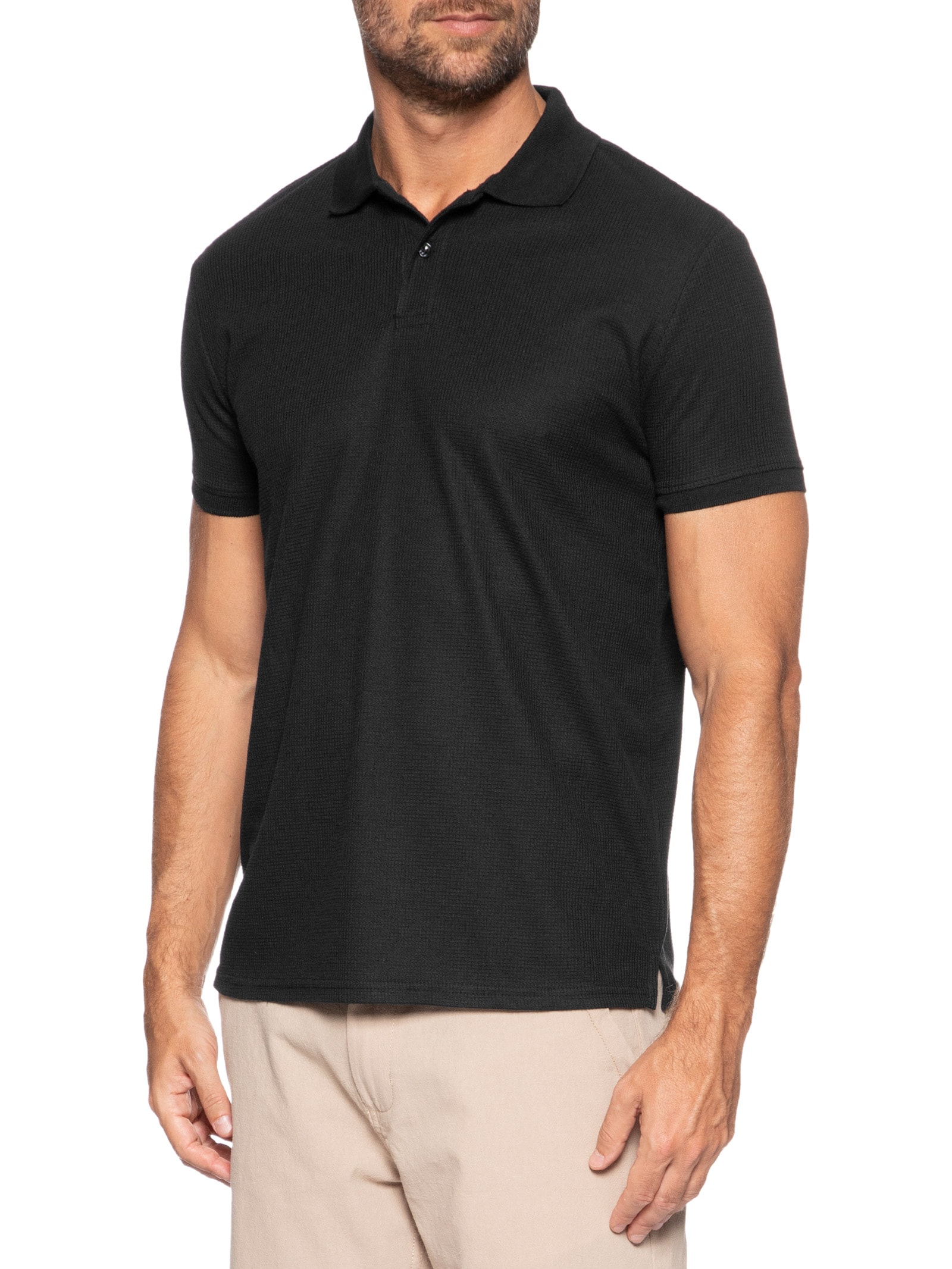Polo Masculina Texturizada Algodão Preto '2 Essential