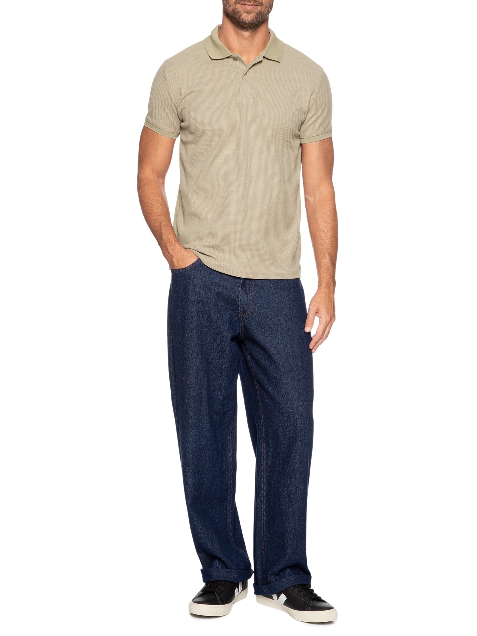 Polo Masculina Texturizada Bege '2 Essential
