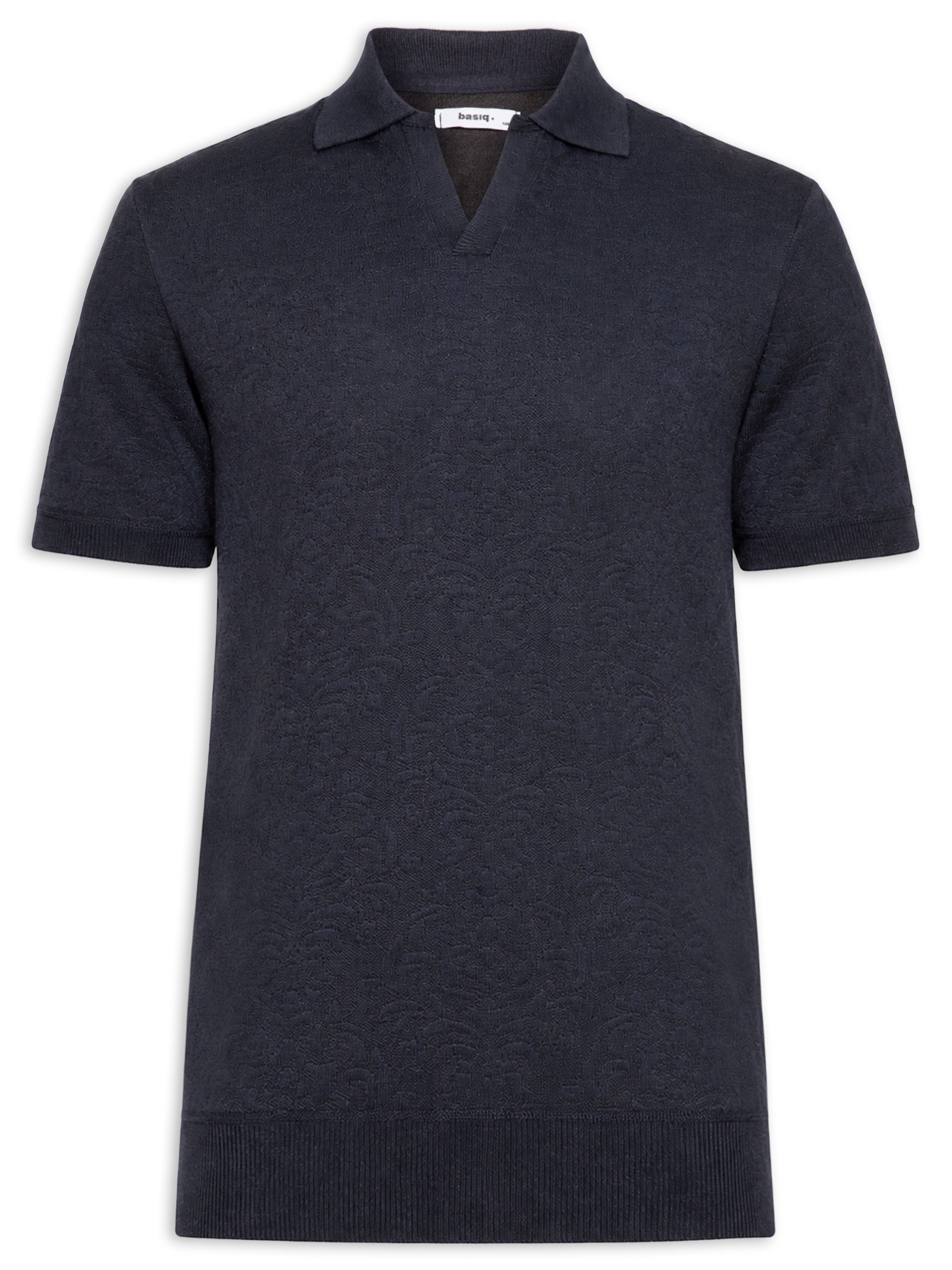 Polo Masculina Texturizada Com Gola Colombiana Azul Basiq Men