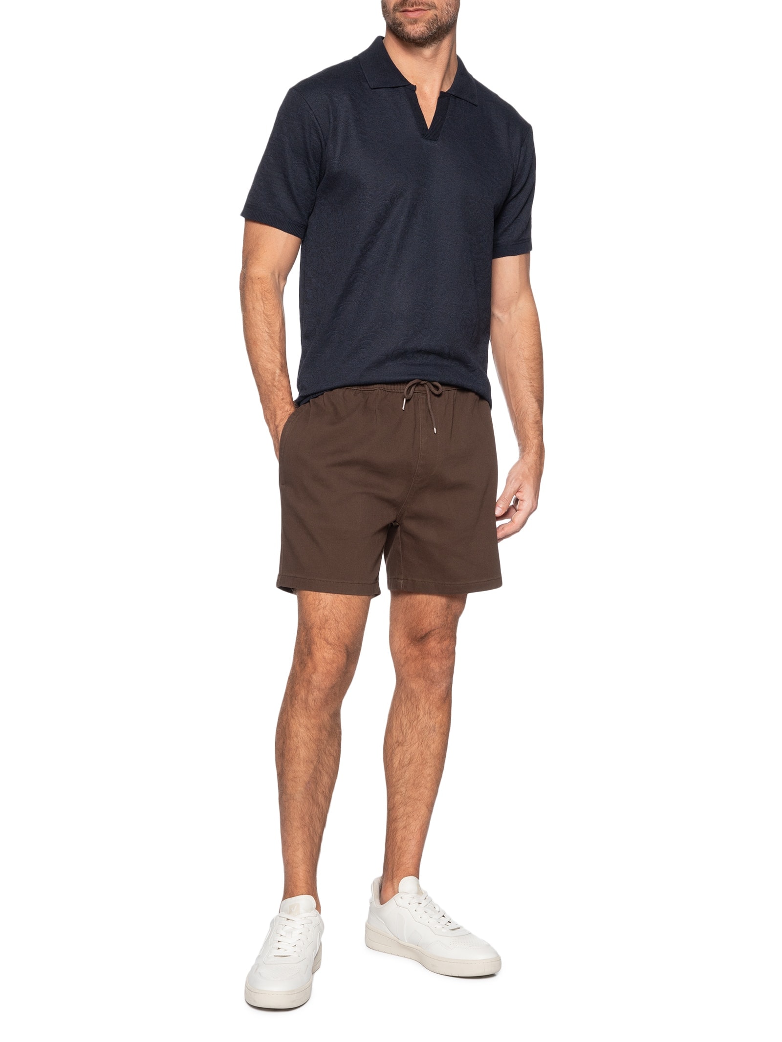 Polo Masculina Texturizada Com Gola Colombiana Azul Basiq Men