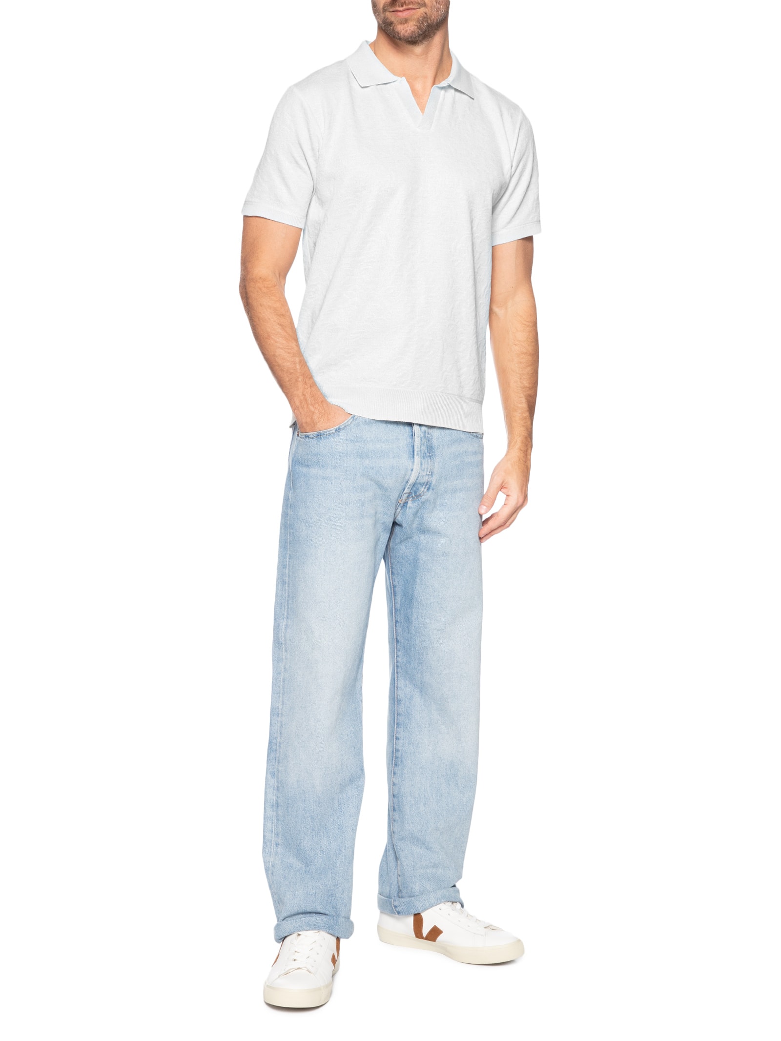 Polo Masculina Texturizada Com Gola Colombiana Branco Basiq Men