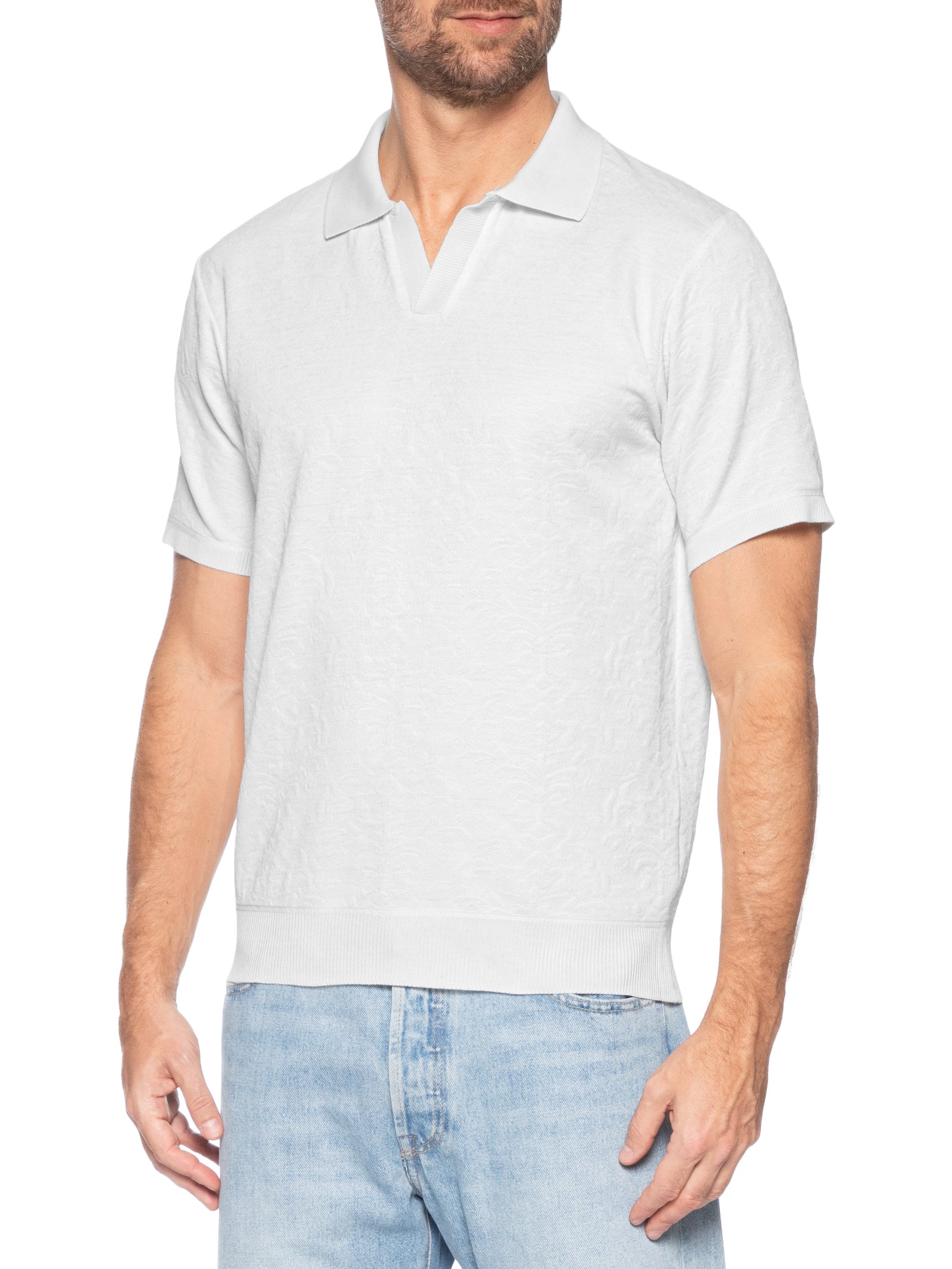 Polo Masculina Texturizada Com Gola Colombiana Branco Basiq Men