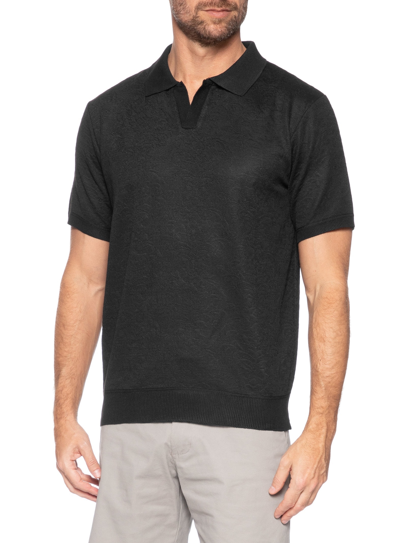 Polo Masculina Texturizada Com Gola Colombiana Preto Basiq Men