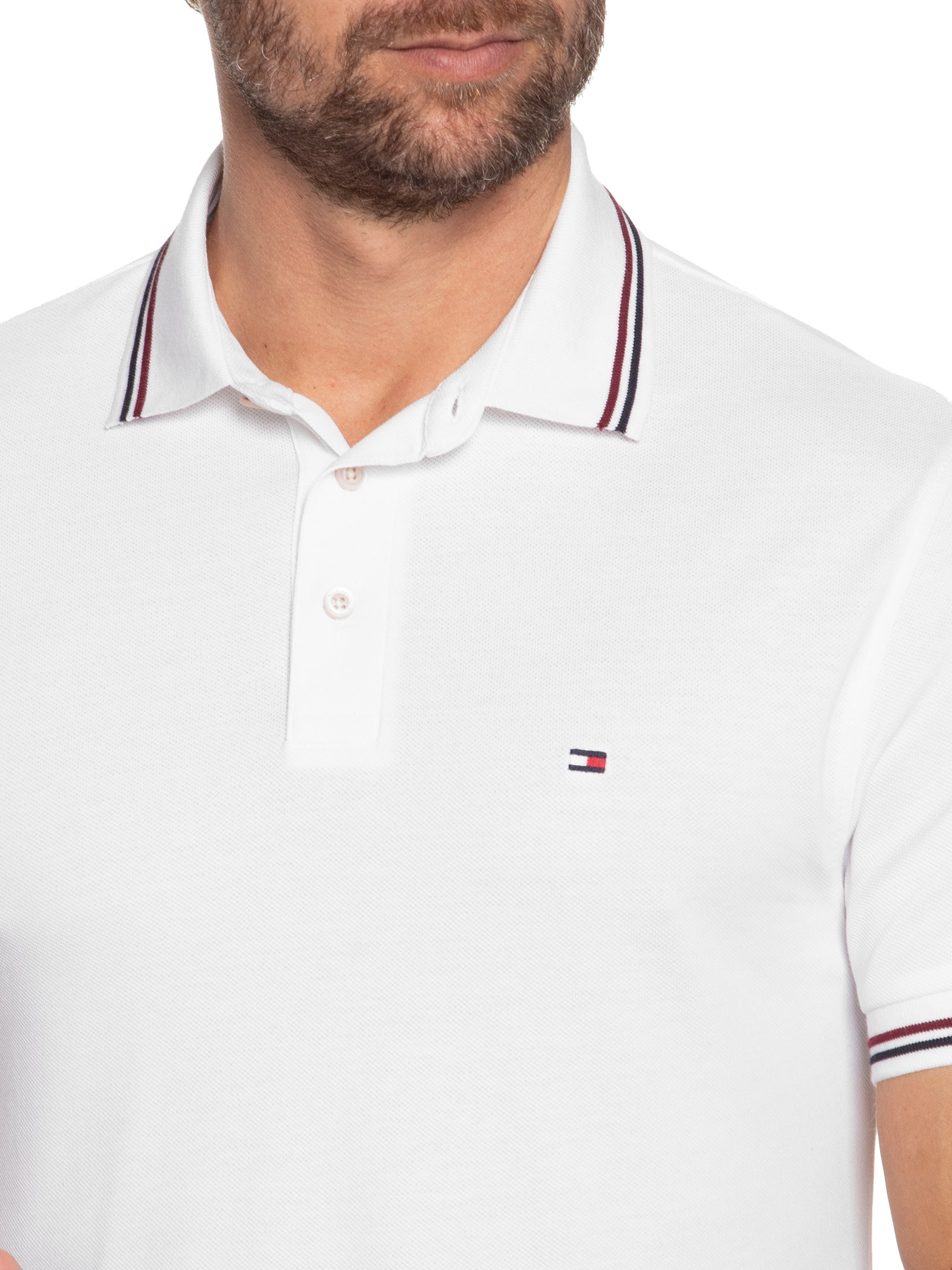 Polo Masculina Tipped Slim Fit Branco Tommy Hilfiger