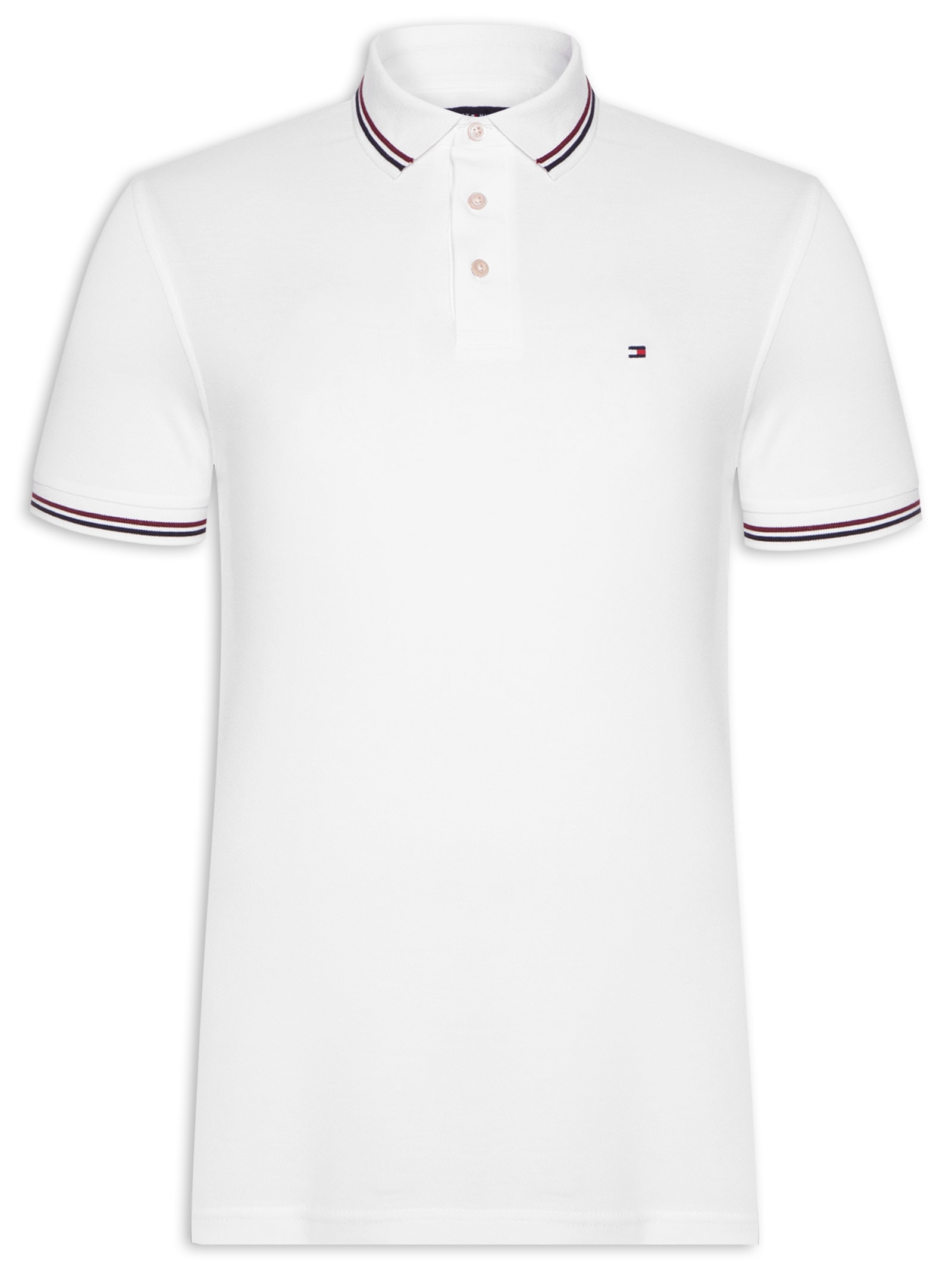 Polo Masculina Tipped Slim Fit Branco Tommy Hilfiger