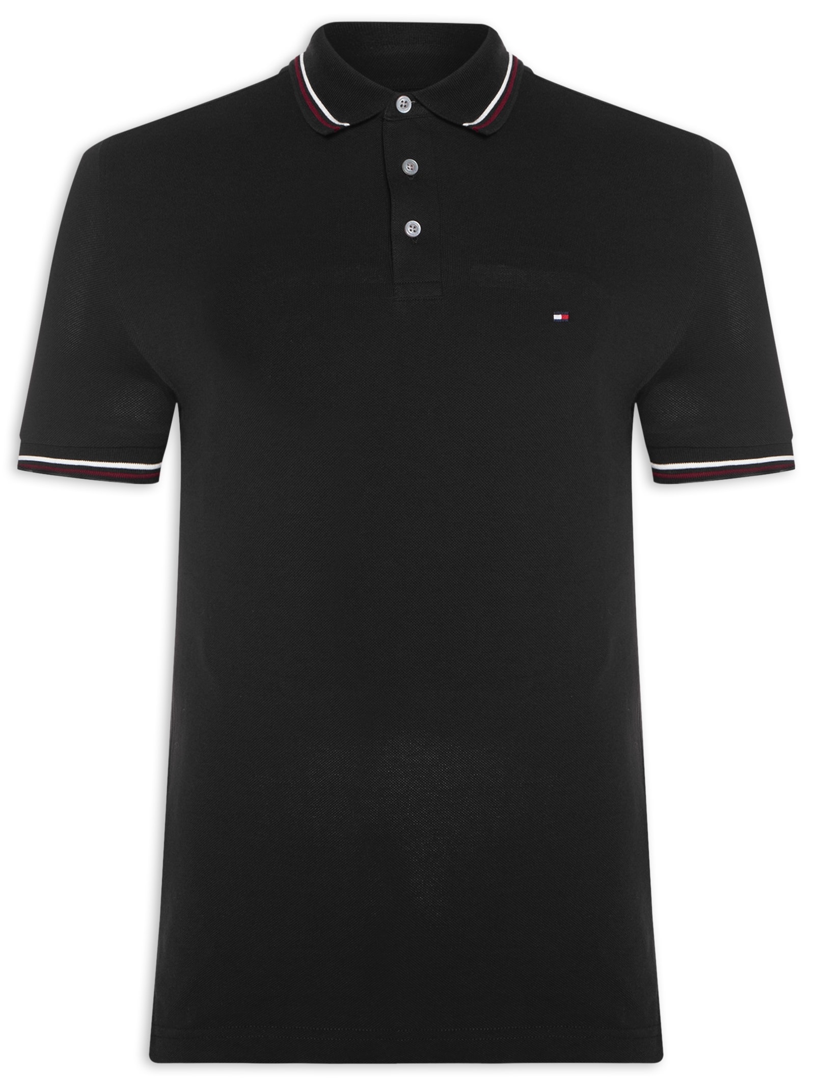 Polo Masculina Tipped Slim Fit Preto Tommy Hilfiger