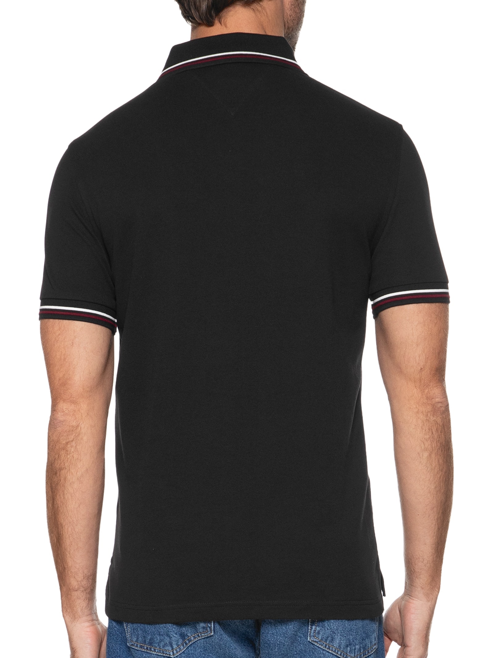Polo Masculina Tipped Slim Fit Preto Tommy Hilfiger