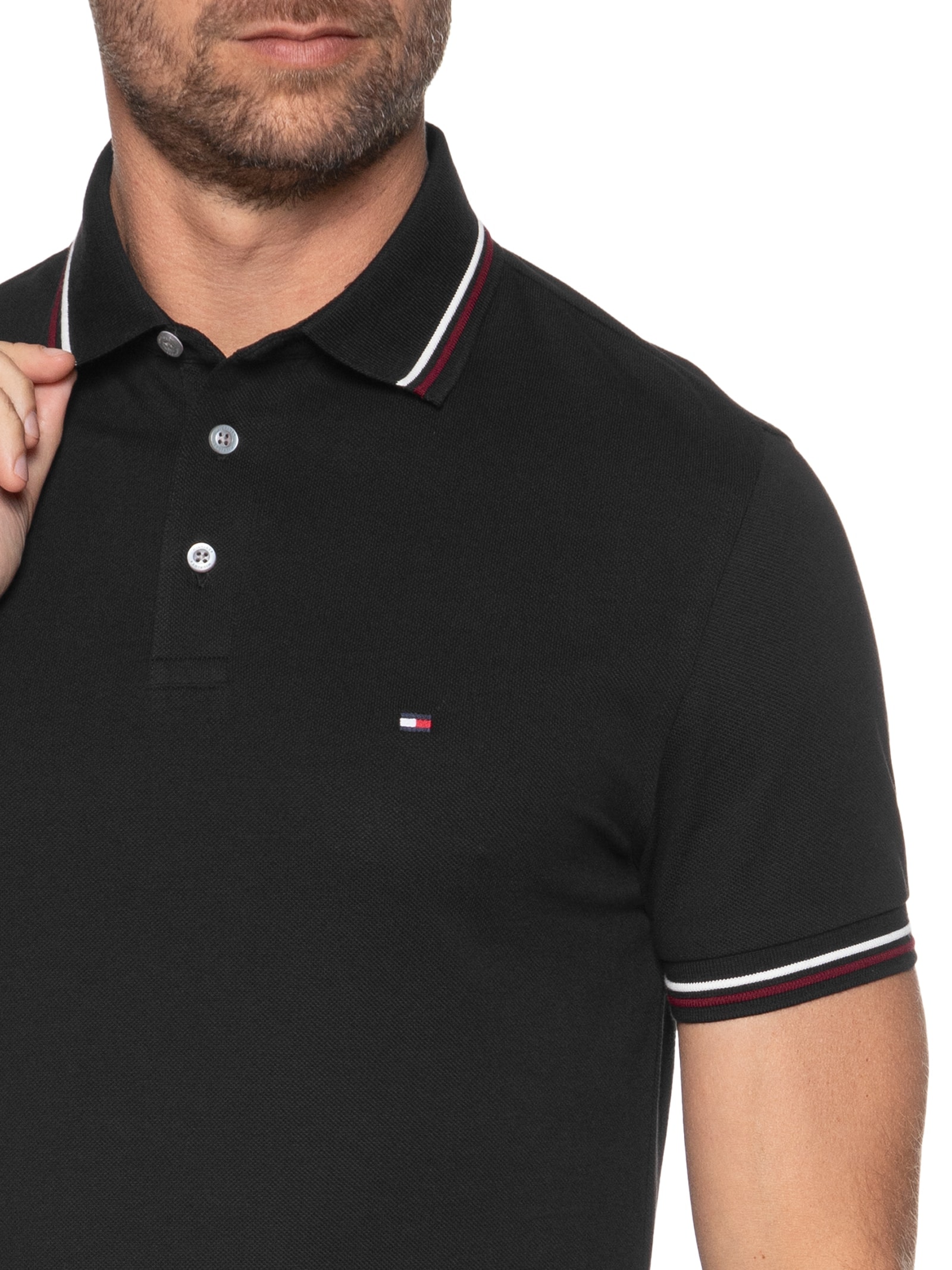 Polo Masculina Tipped Slim Fit Preto Tommy Hilfiger