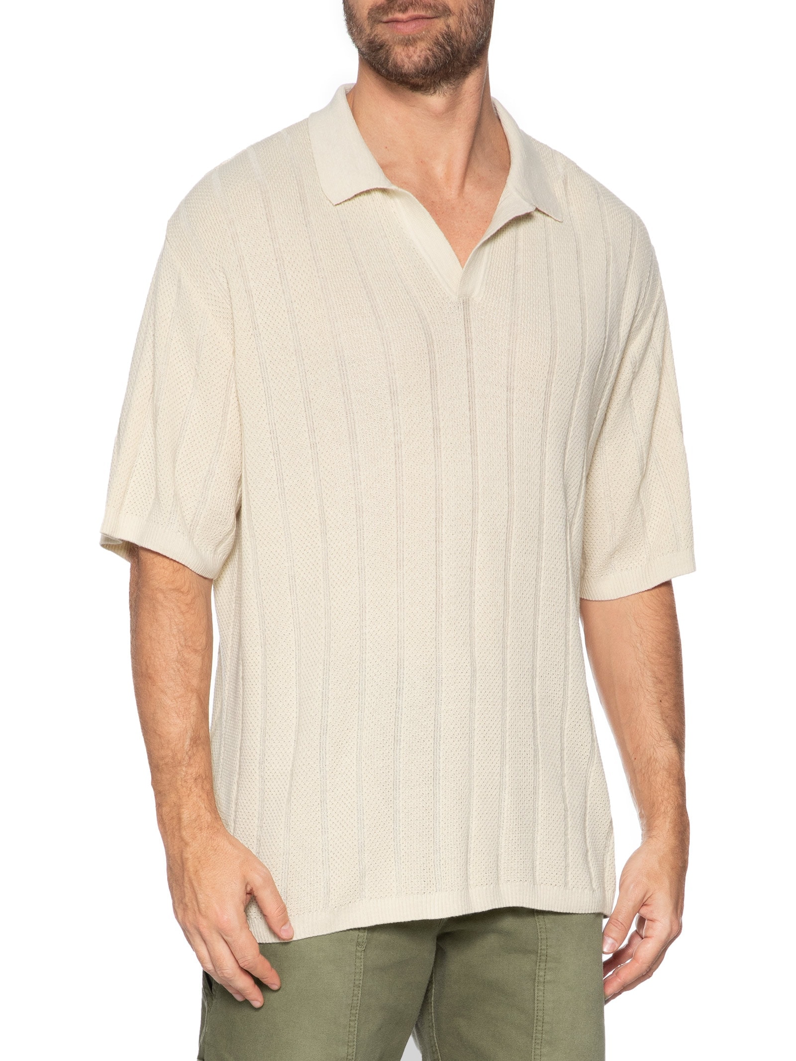Polo Masculina Tricô Bege Forum