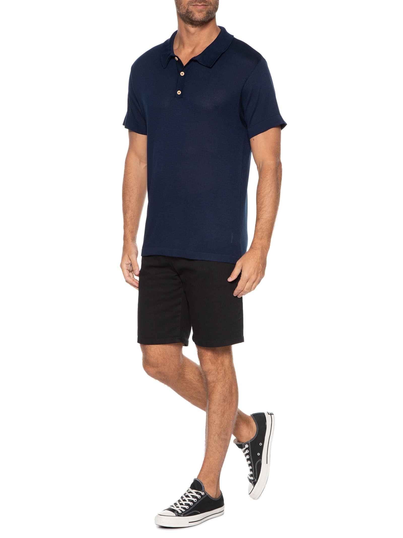 Polo Masculina Tricot Azul Basiq Men