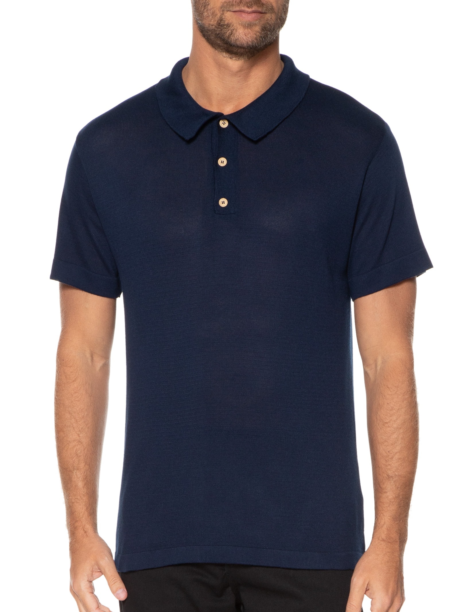 Polo Masculina Tricot Azul Basiq Men