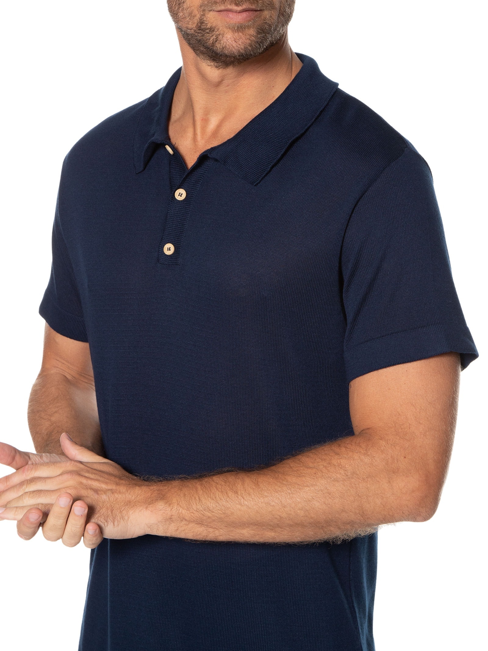 Polo Masculina Tricot Azul Basiq Men
