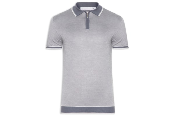 Polo Masculina Tricot Com Friso - Cinza