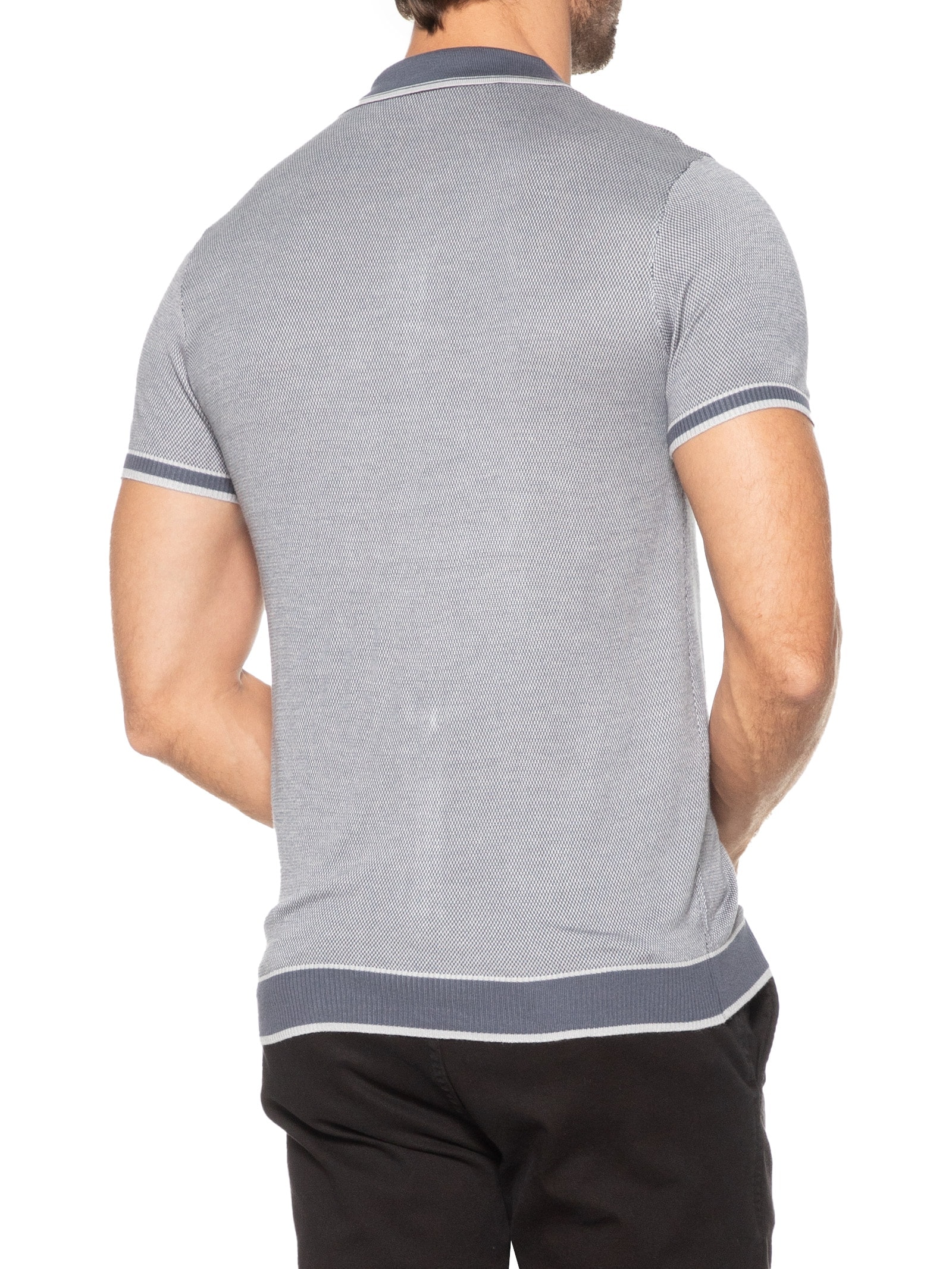 Polo Masculina Tricot Com Friso Cinza '2 Essential