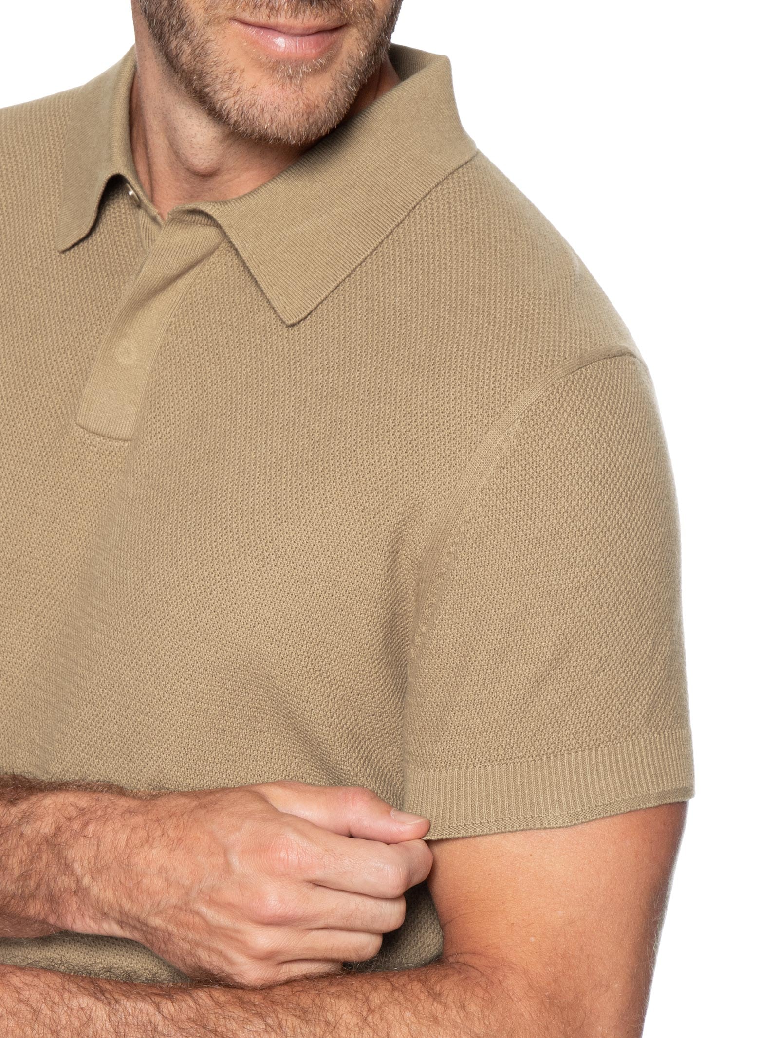 Polo Masculina Tricot Corda New Bege Foxton