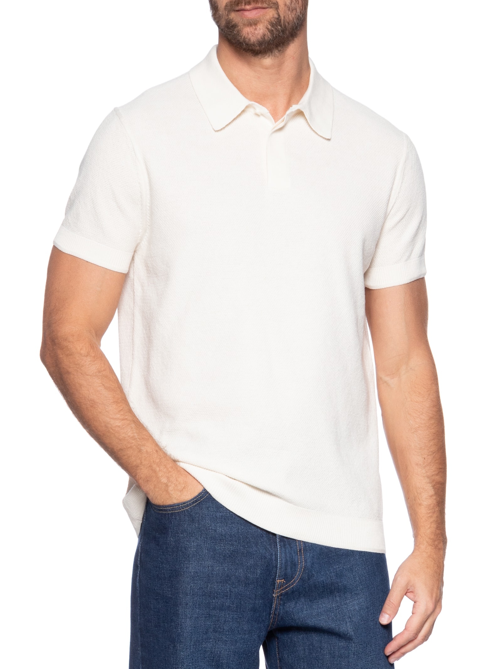Polo Masculina Tricot Corda New Branco Foxton