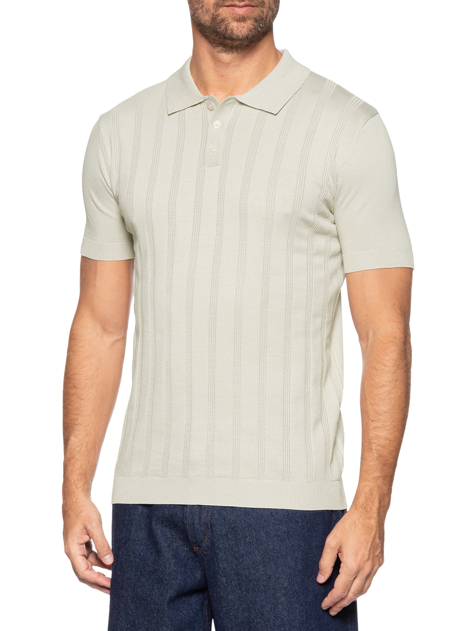 Polo Masculina Tricot Detalhes Cinza Basiq Men
