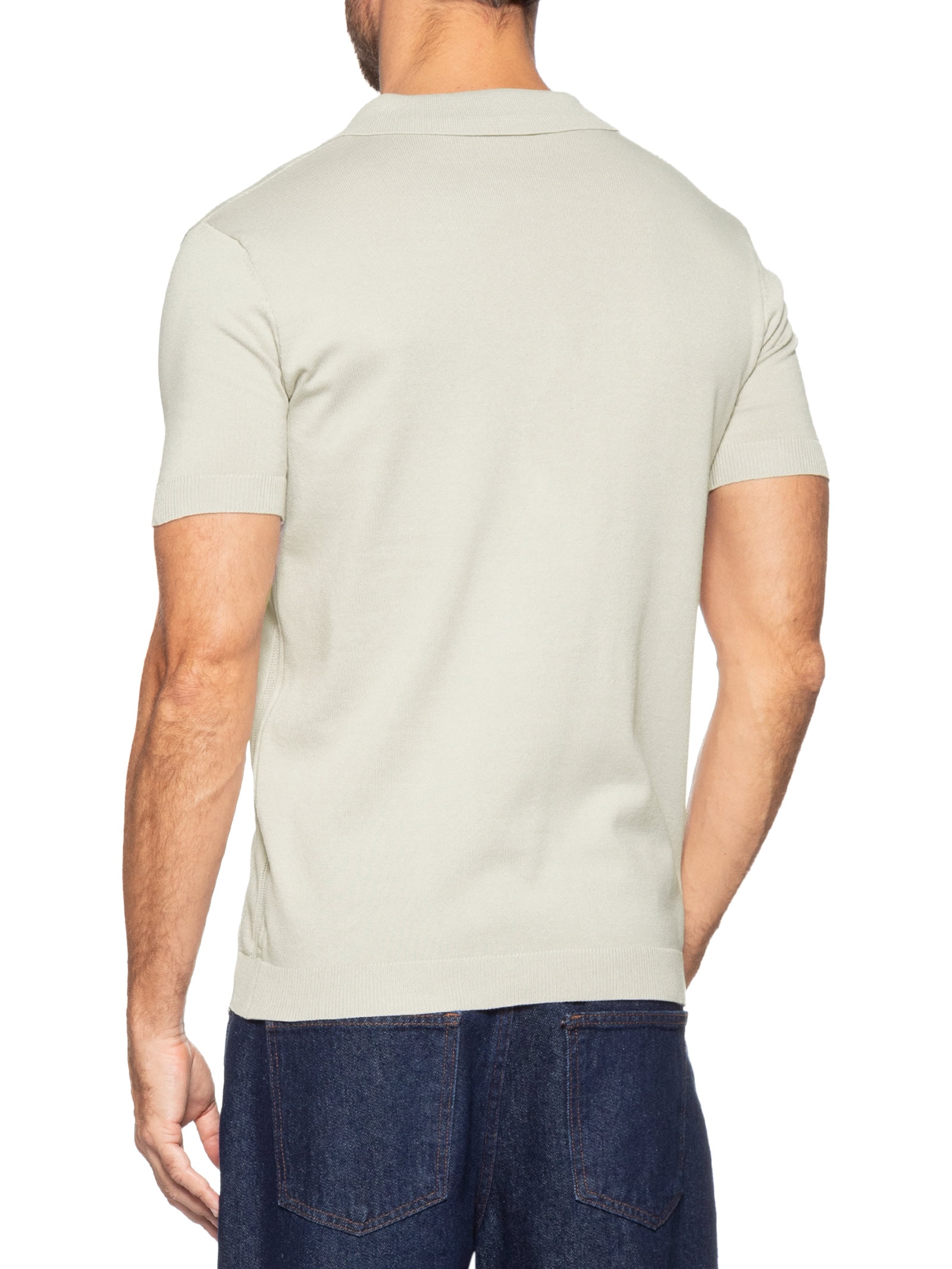 Polo Masculina Tricot Detalhes Cinza Basiq Men