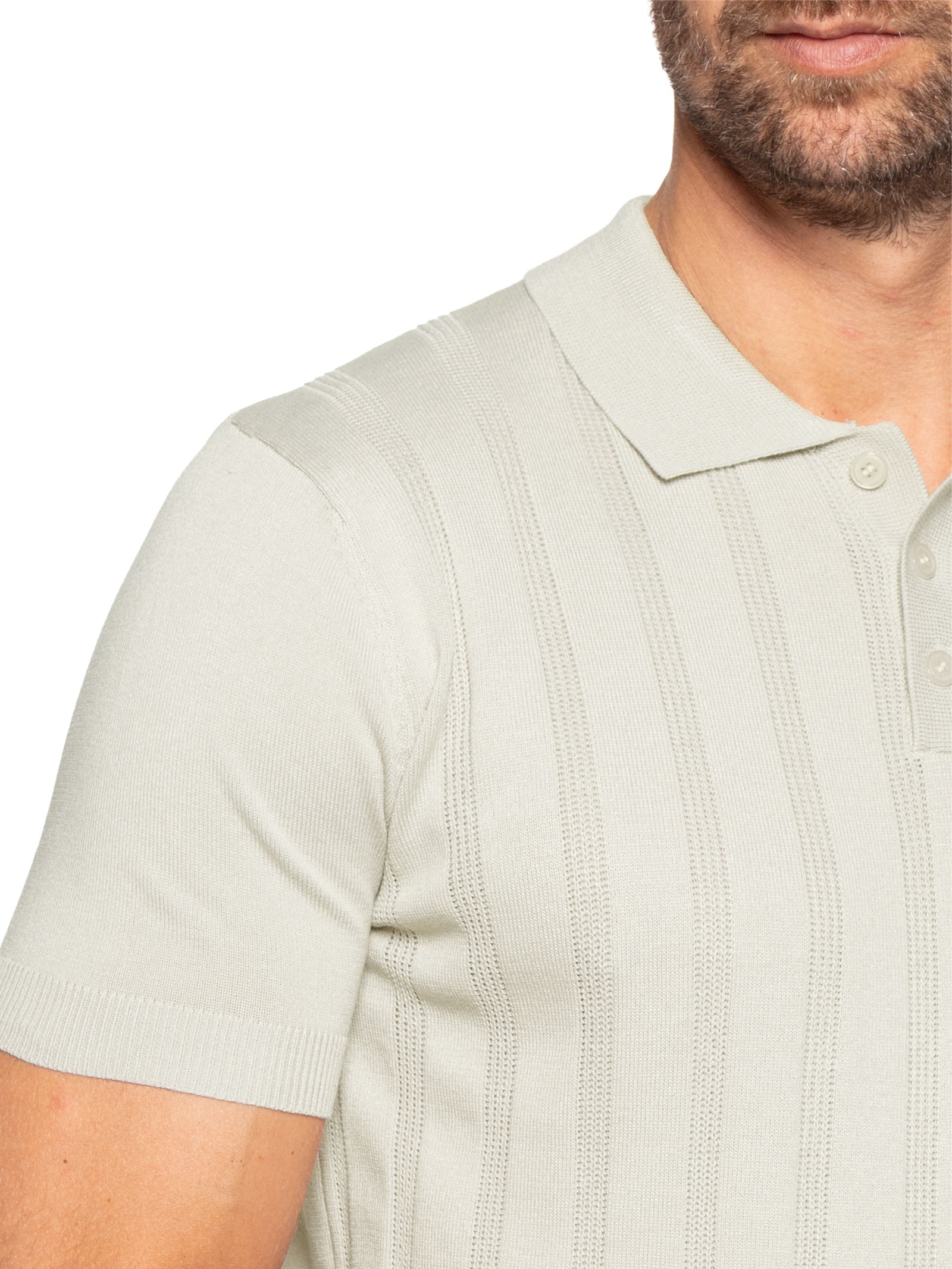 Polo Masculina Tricot Detalhes Cinza Basiq Men