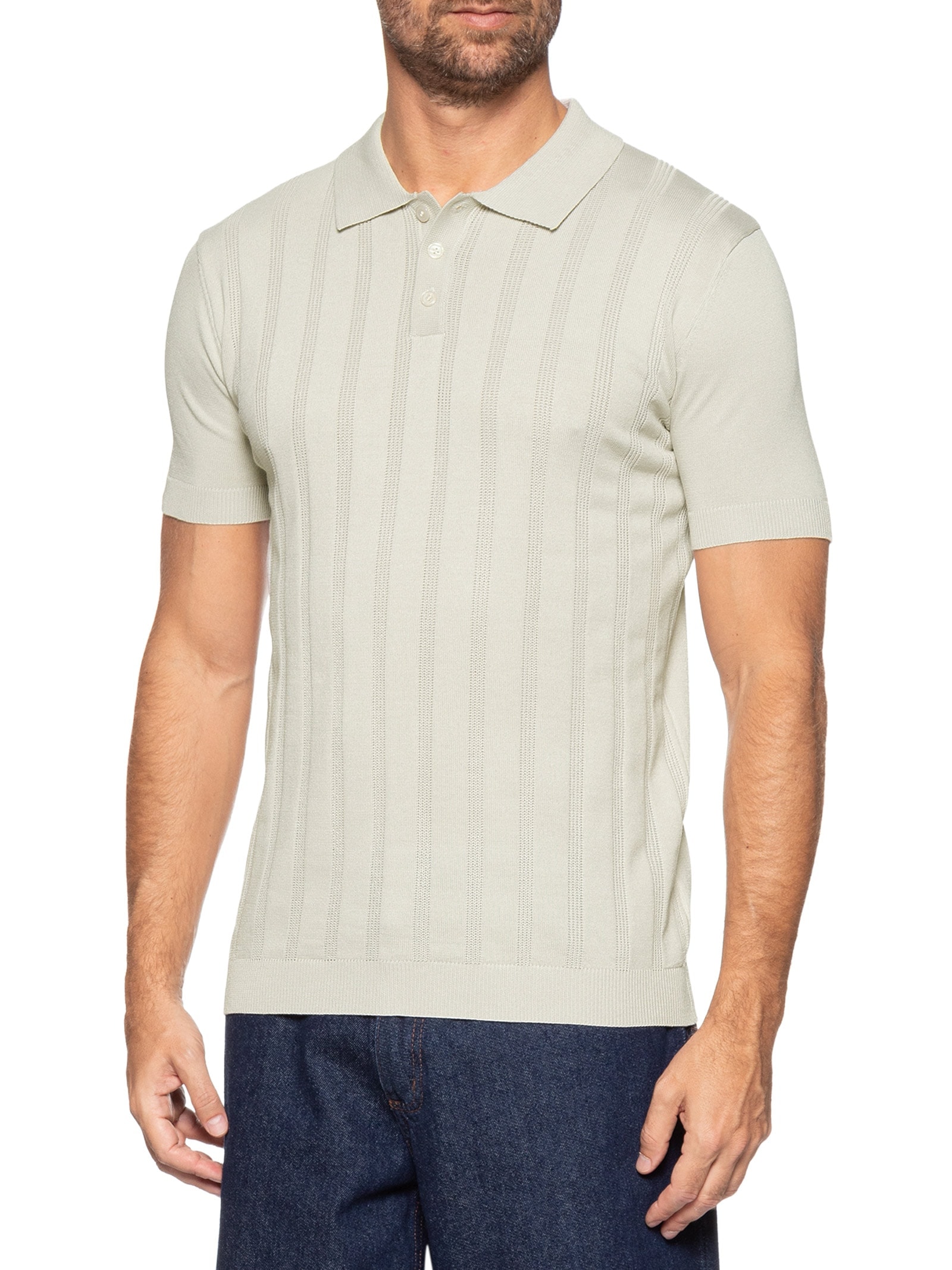 Polo Masculina Tricot Detalhes Cinza Basiq Men