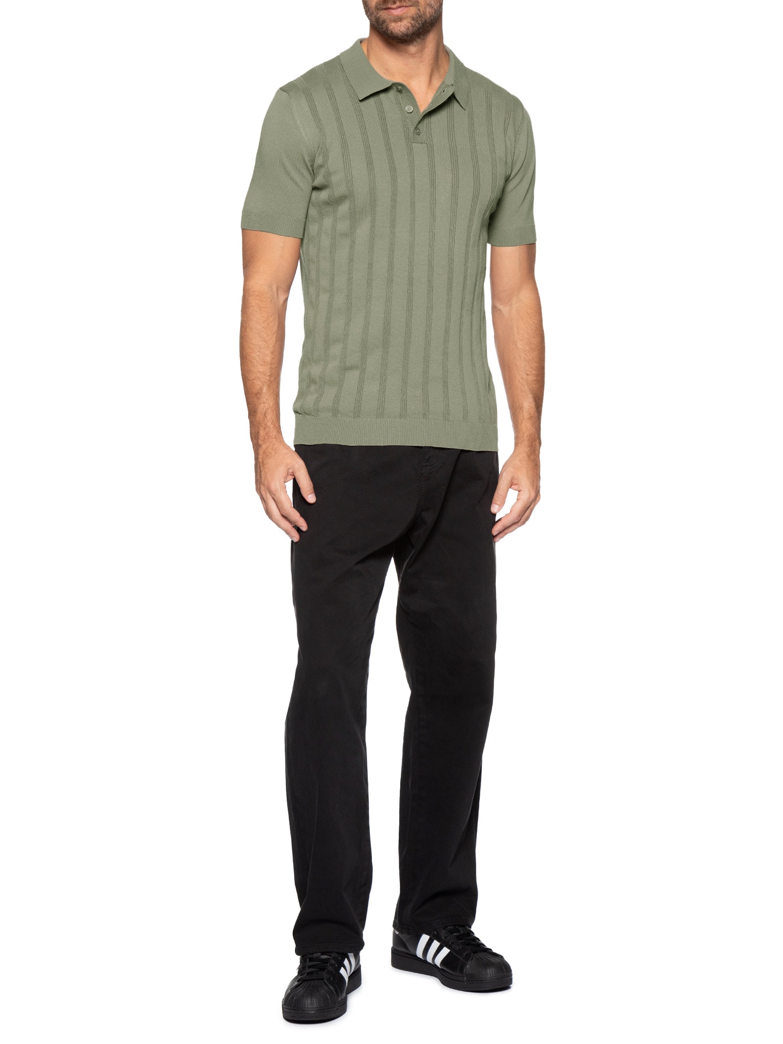 Polo Masculina Tricot Detalhes Verde Basiq Men