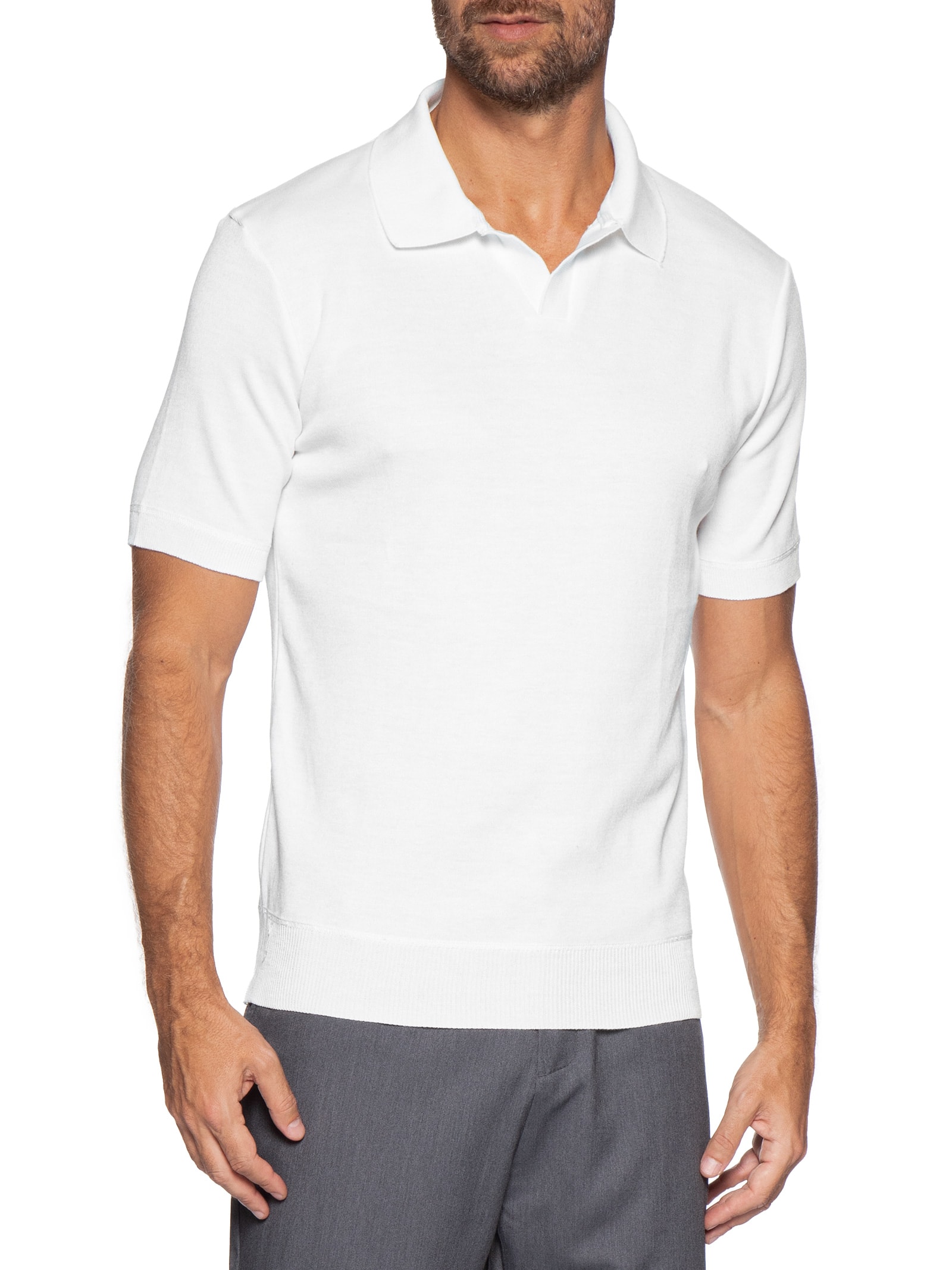 Polo Masculina Tricot Gola Colombiana Branco '2 Essential
