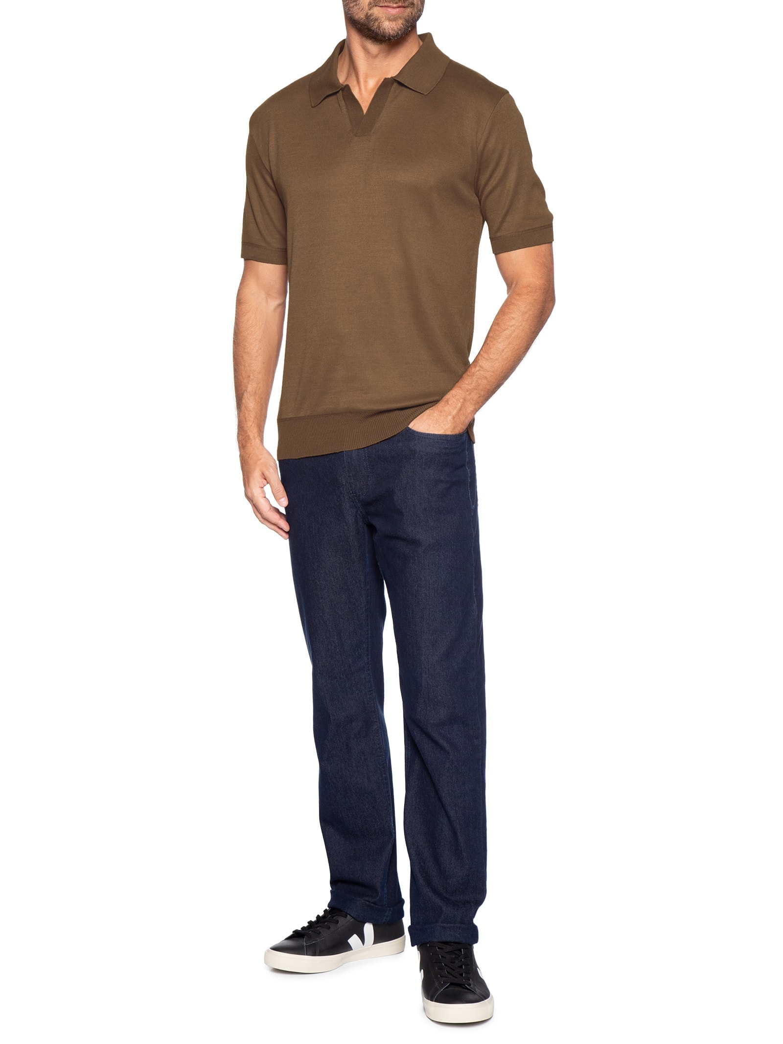 Polo Masculina Tricot Gola Colombiana Marrom '2 Essential