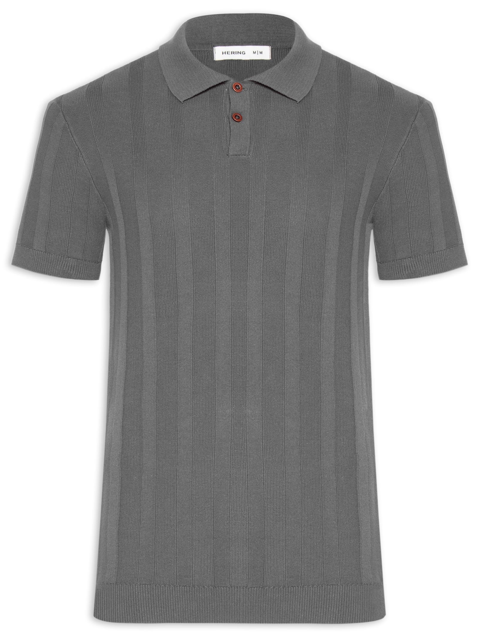 Polo Masculina Tricot Jacquard Listrado Cinza Hering