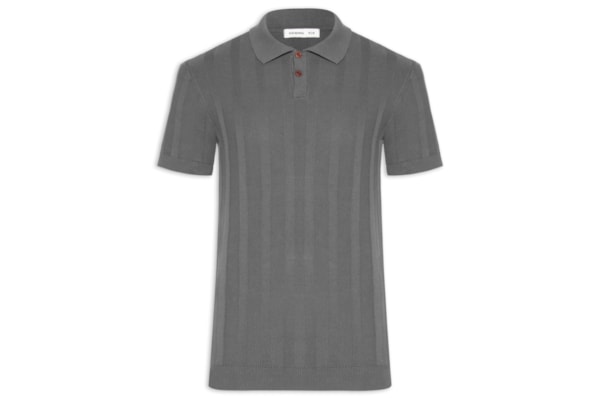 Polo Masculina Tricot Jacquard Listrado - Cinza