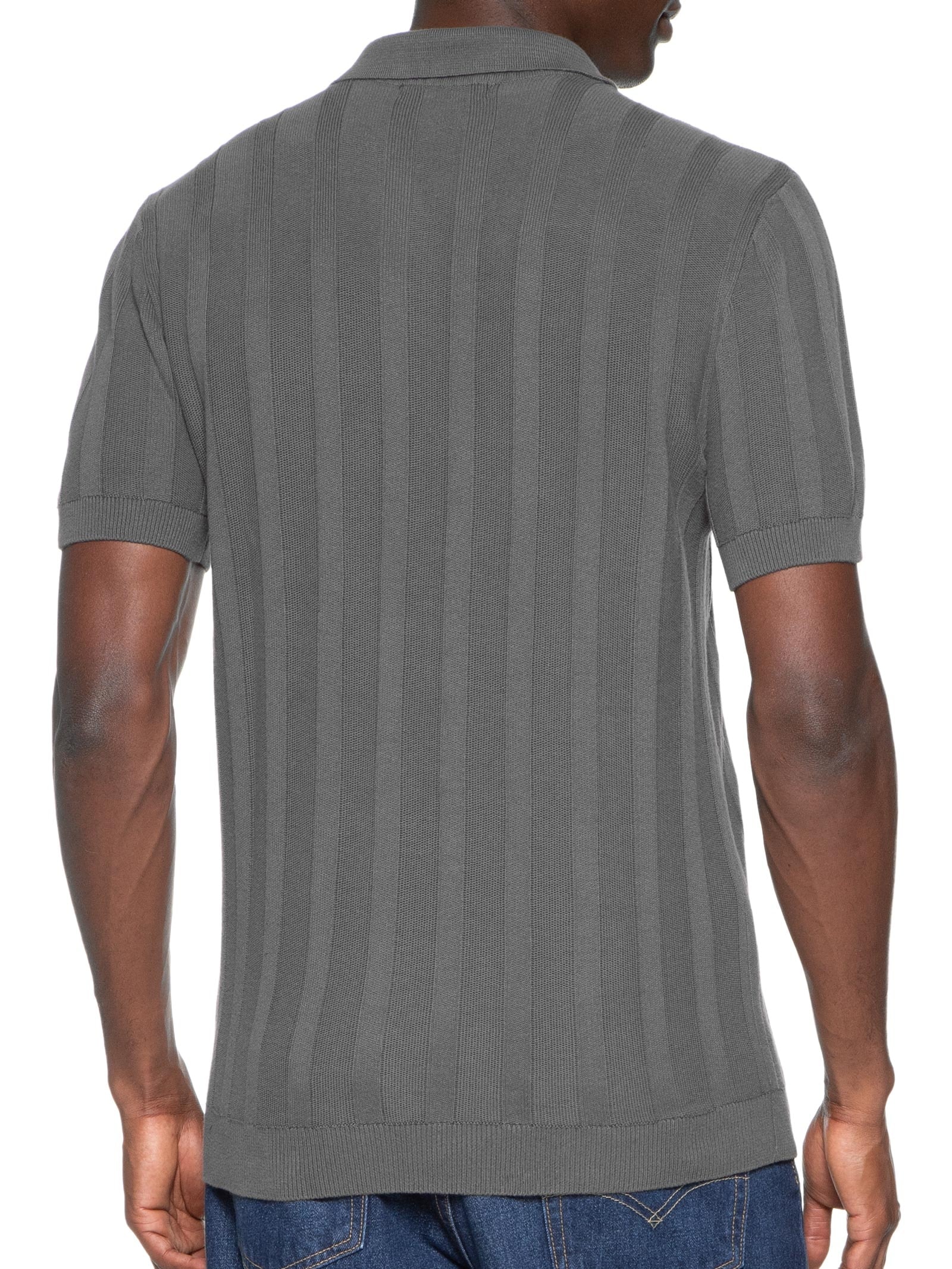 Polo Masculina Tricot Jacquard Listrado Cinza Hering