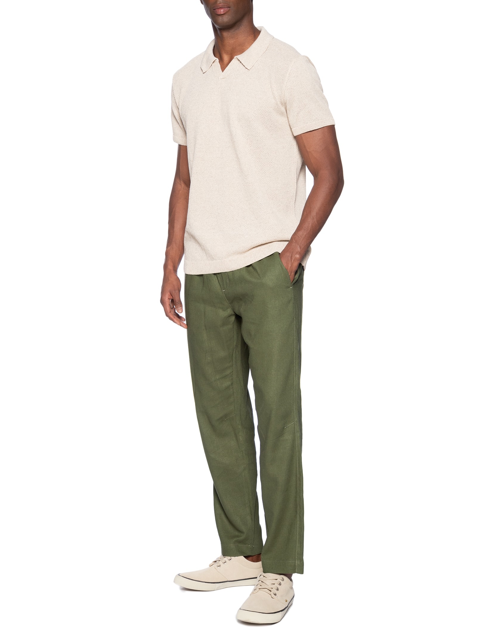 Polo Masculina Tricot Linho Roman Bege Foxton