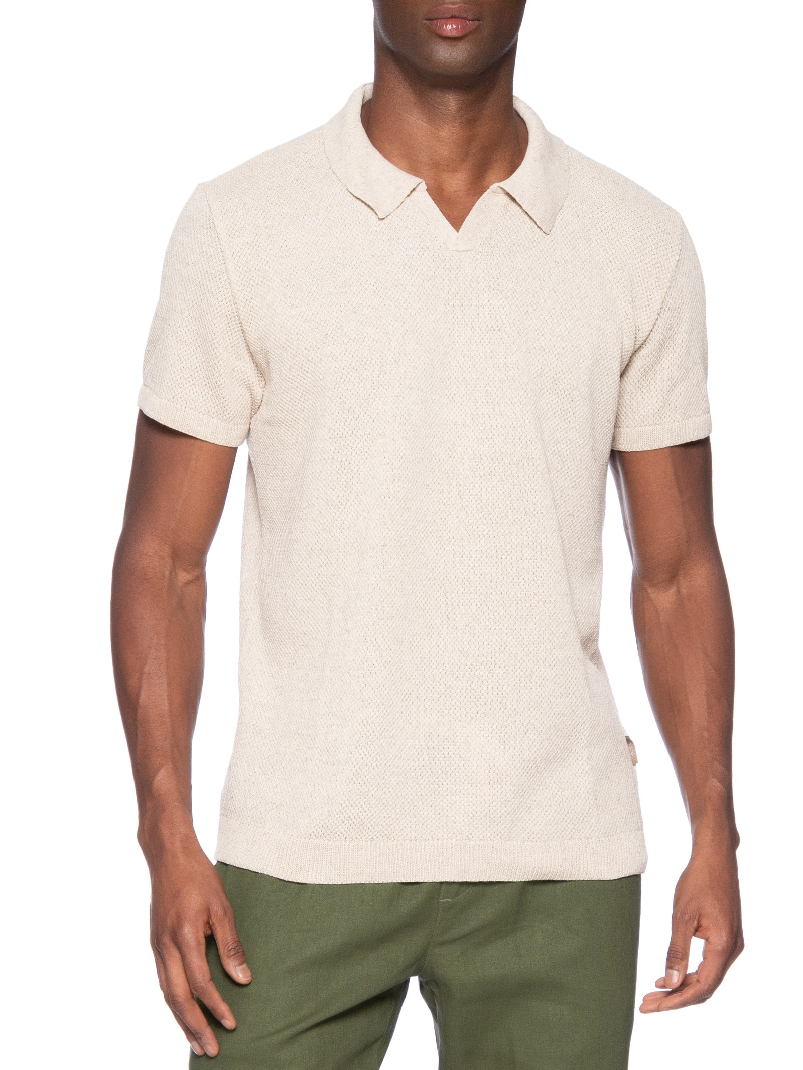 Polo Masculina Tricot Linho Roman Bege Foxton
