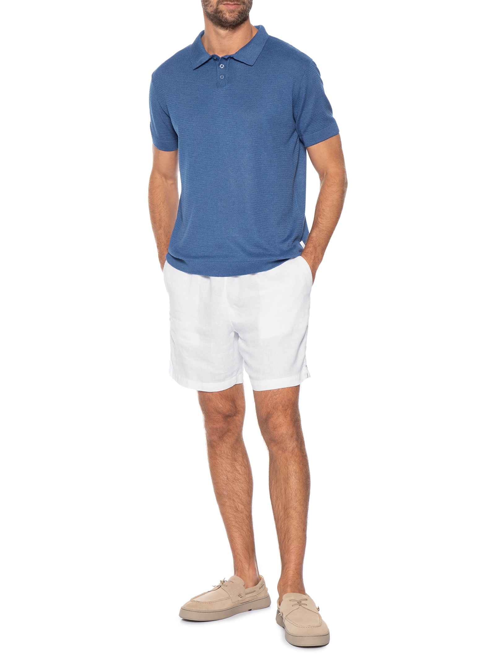 Polo Masculina Tricot Manga Curta Bretanha Azul Foxton