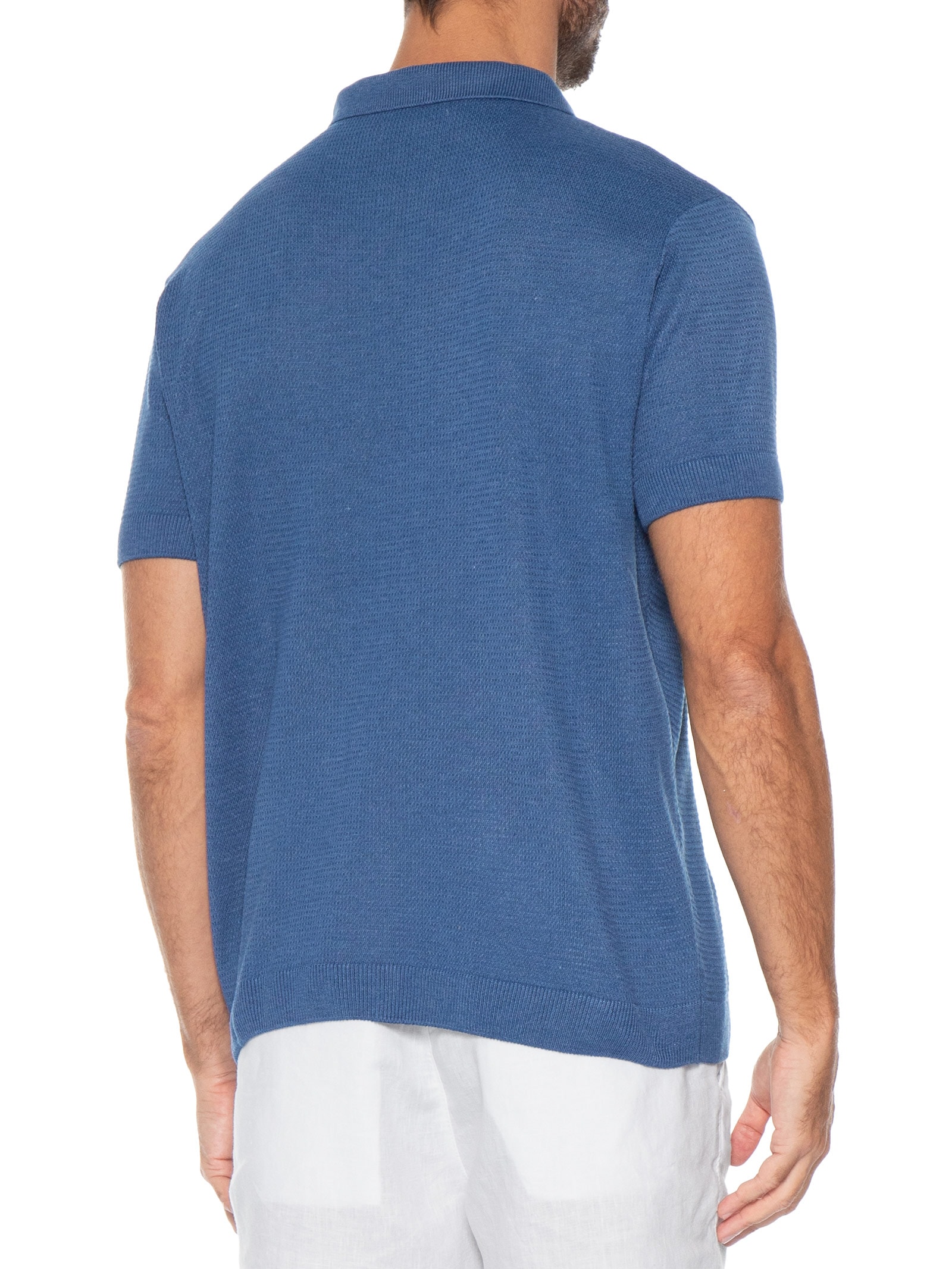 Polo Masculina Tricot Manga Curta Bretanha Azul Foxton