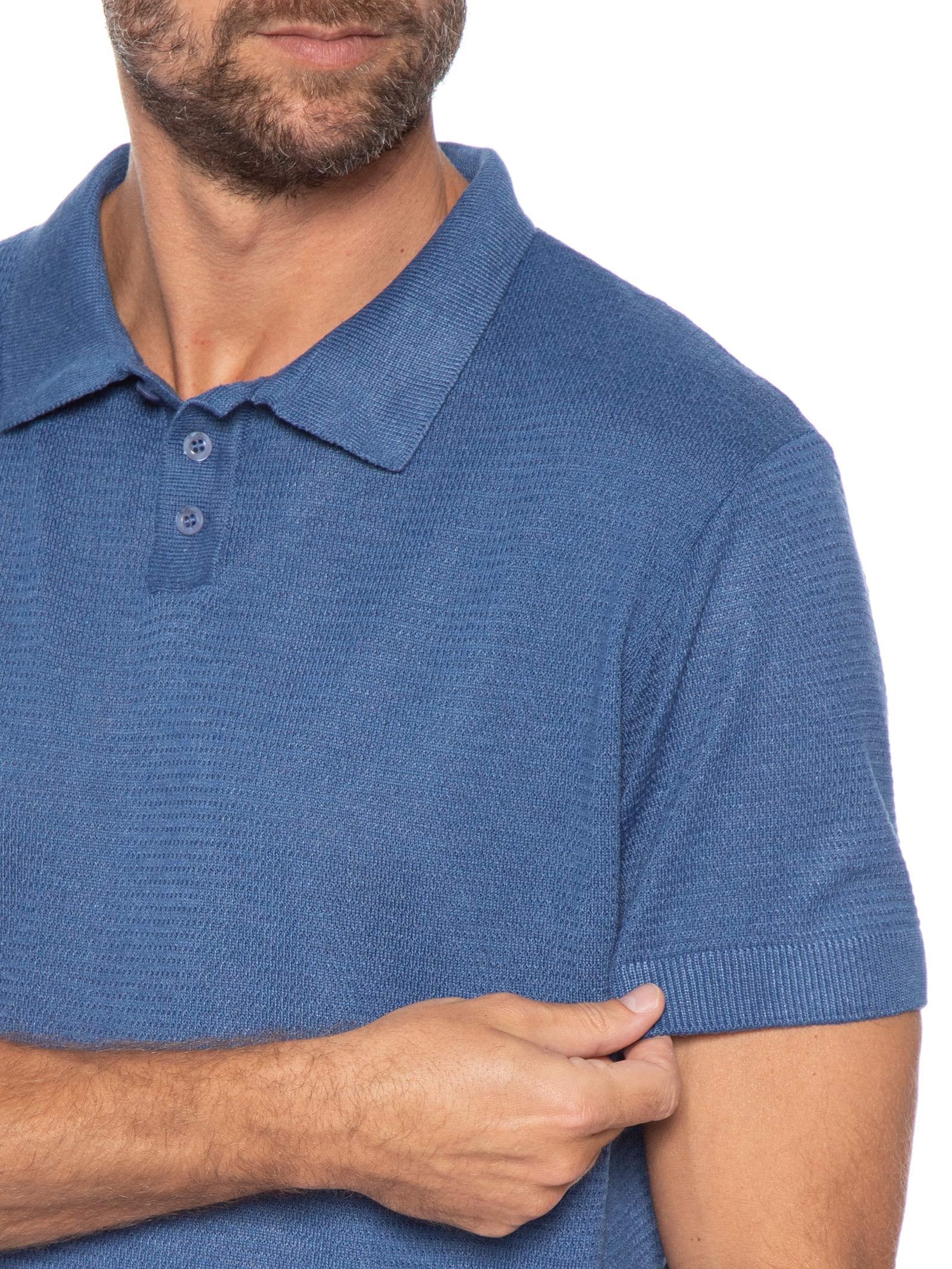 Polo Masculina Tricot Manga Curta Bretanha Azul Foxton