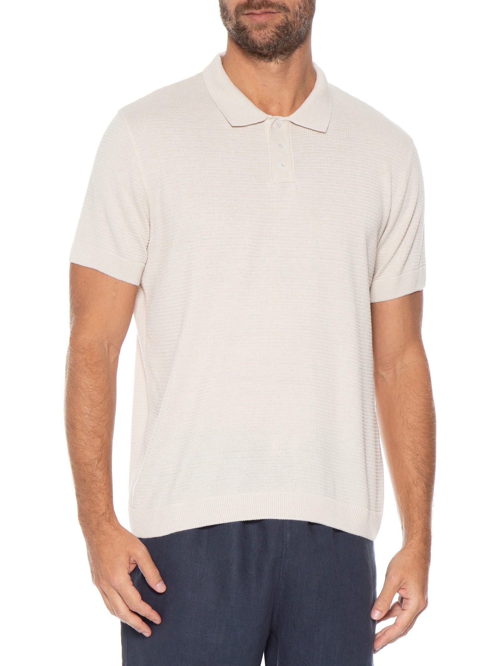 Polo Masculina Tricot Manga Curta Bretanha Off White Foxton