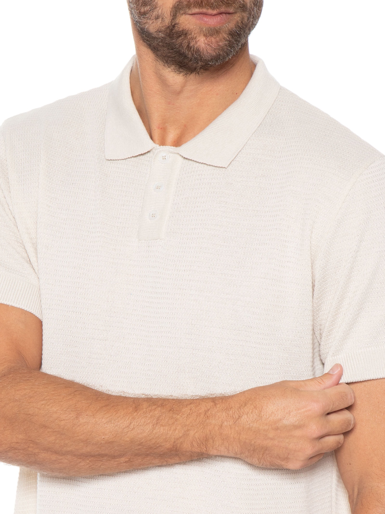 Polo Masculina Tricot Manga Curta Bretanha Off White Foxton
