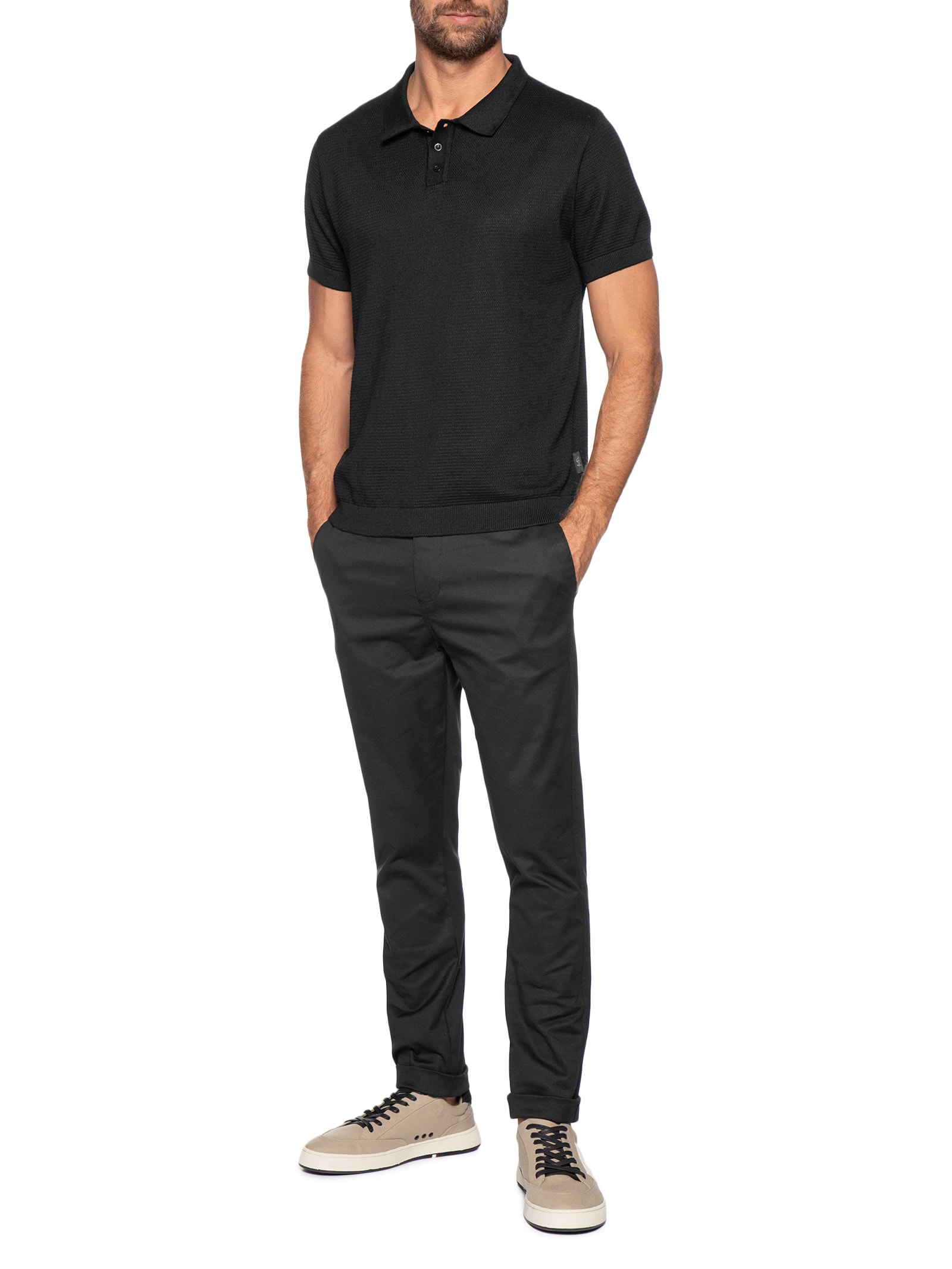 Pólo Masculina Tricot Manga Curta Bretanha Preto Foxton
