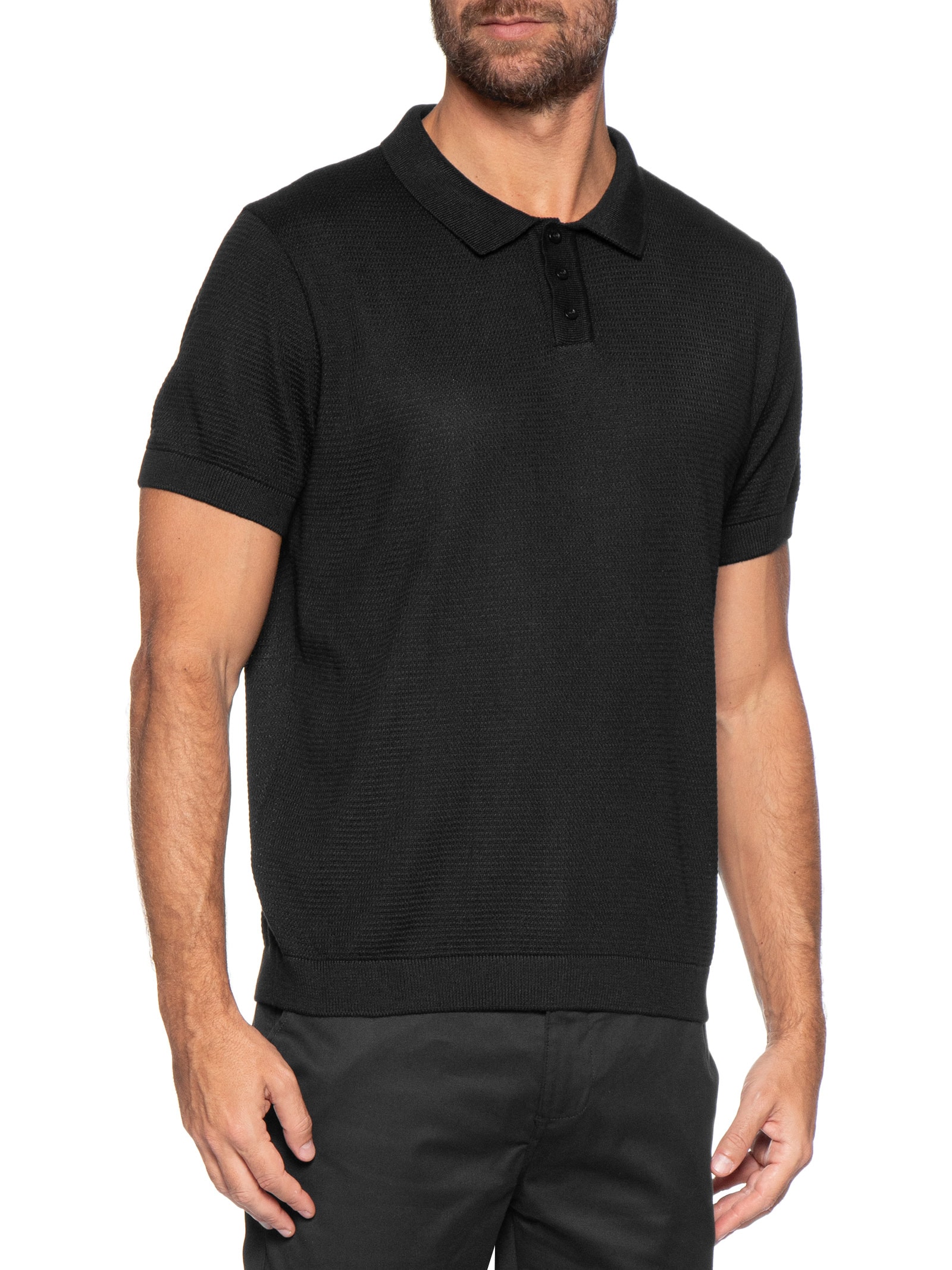 Pólo Masculina Tricot Manga Curta Bretanha Preto Foxton