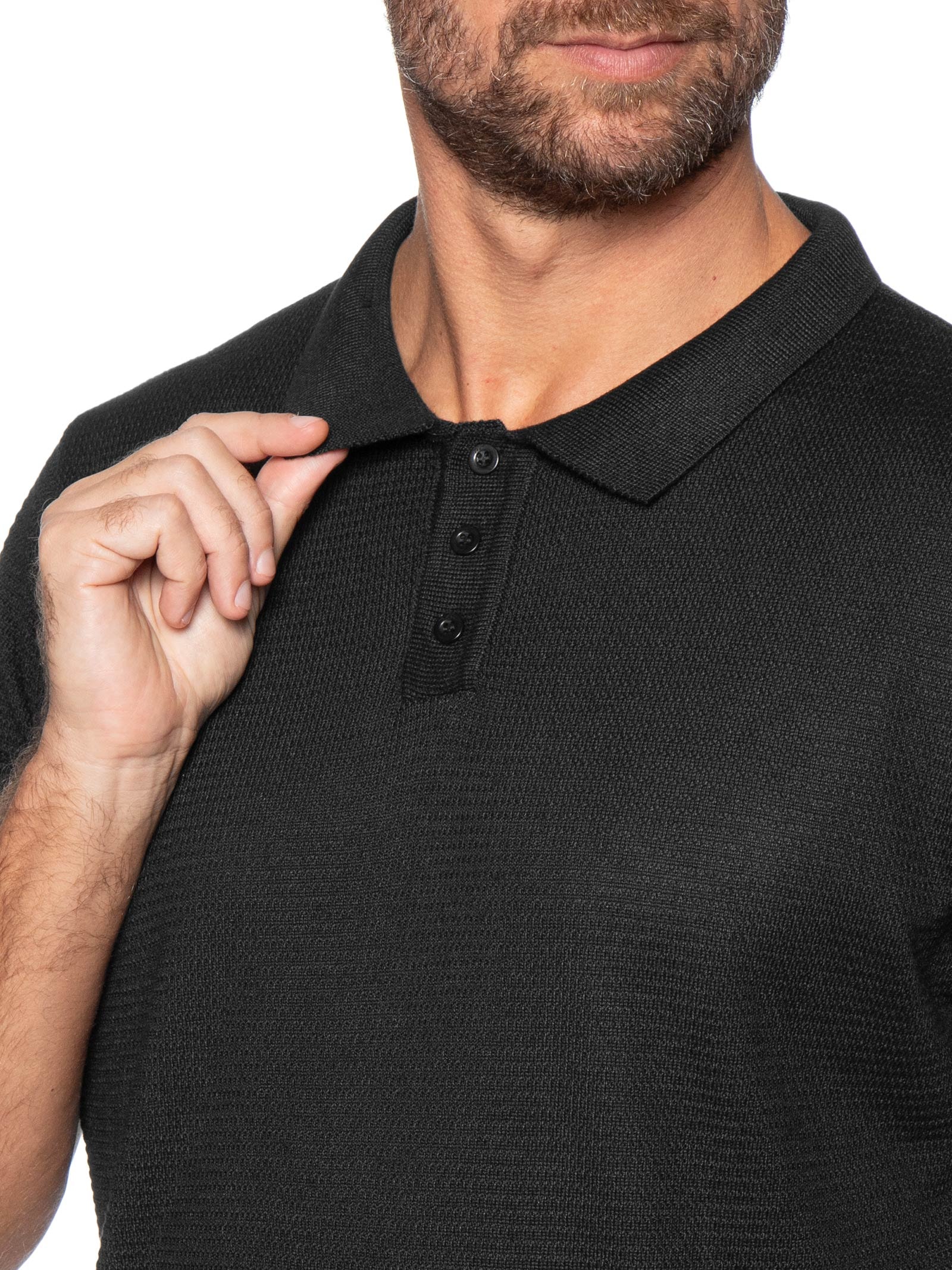Pólo Masculina Tricot Manga Curta Bretanha Preto Foxton