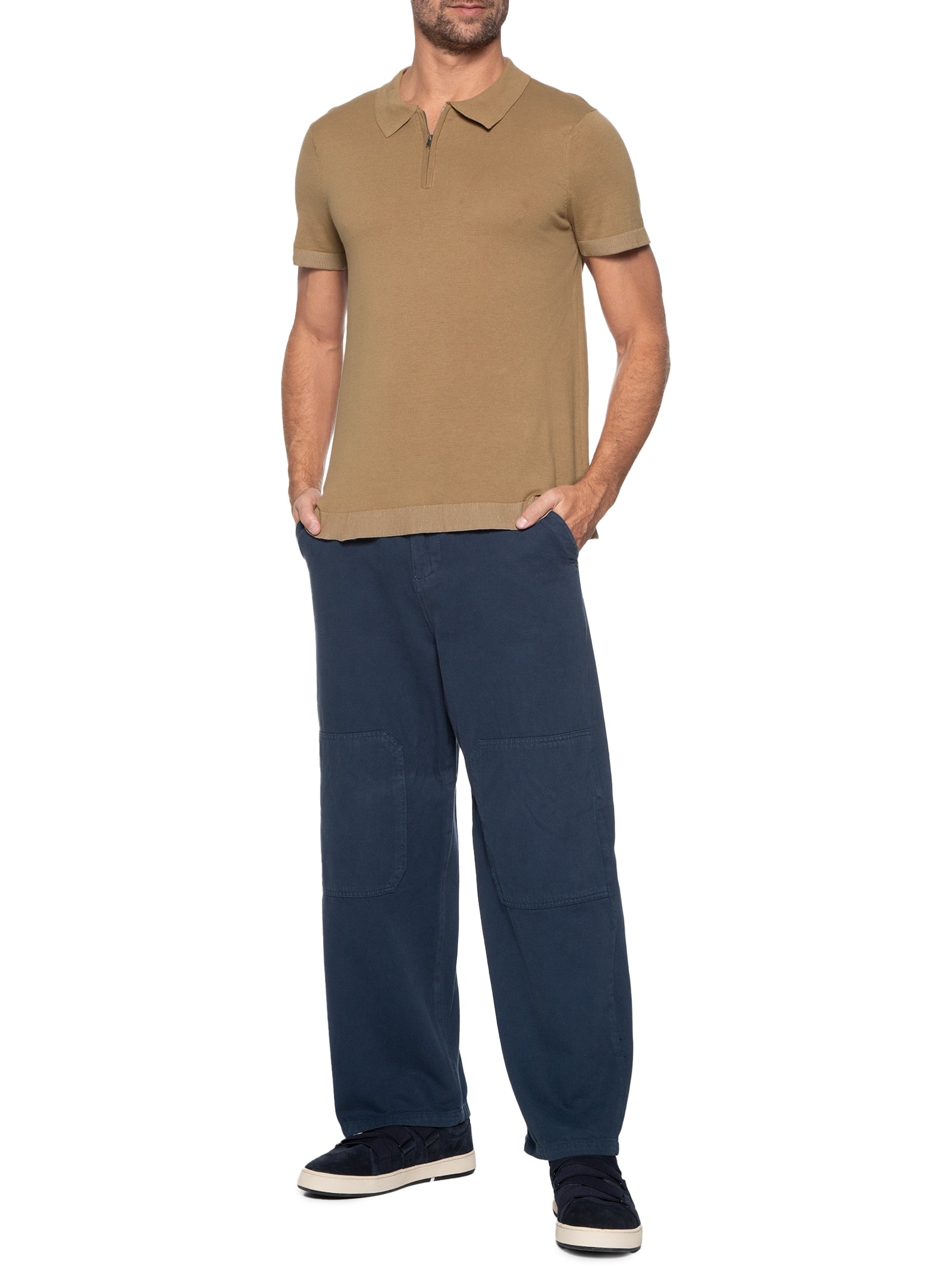 Foxton - Polo Masculina Tricot Ziper Fine - Marrom