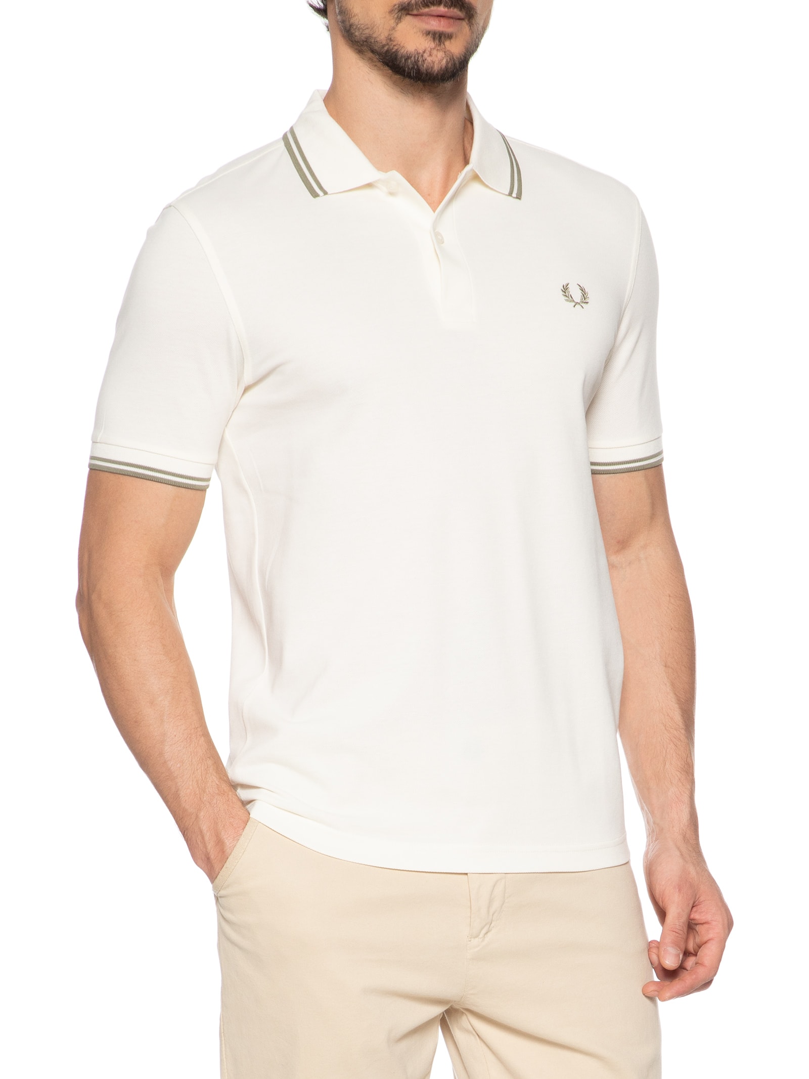 Fred Perry - Polo Masculina Twin Tipped - Branco