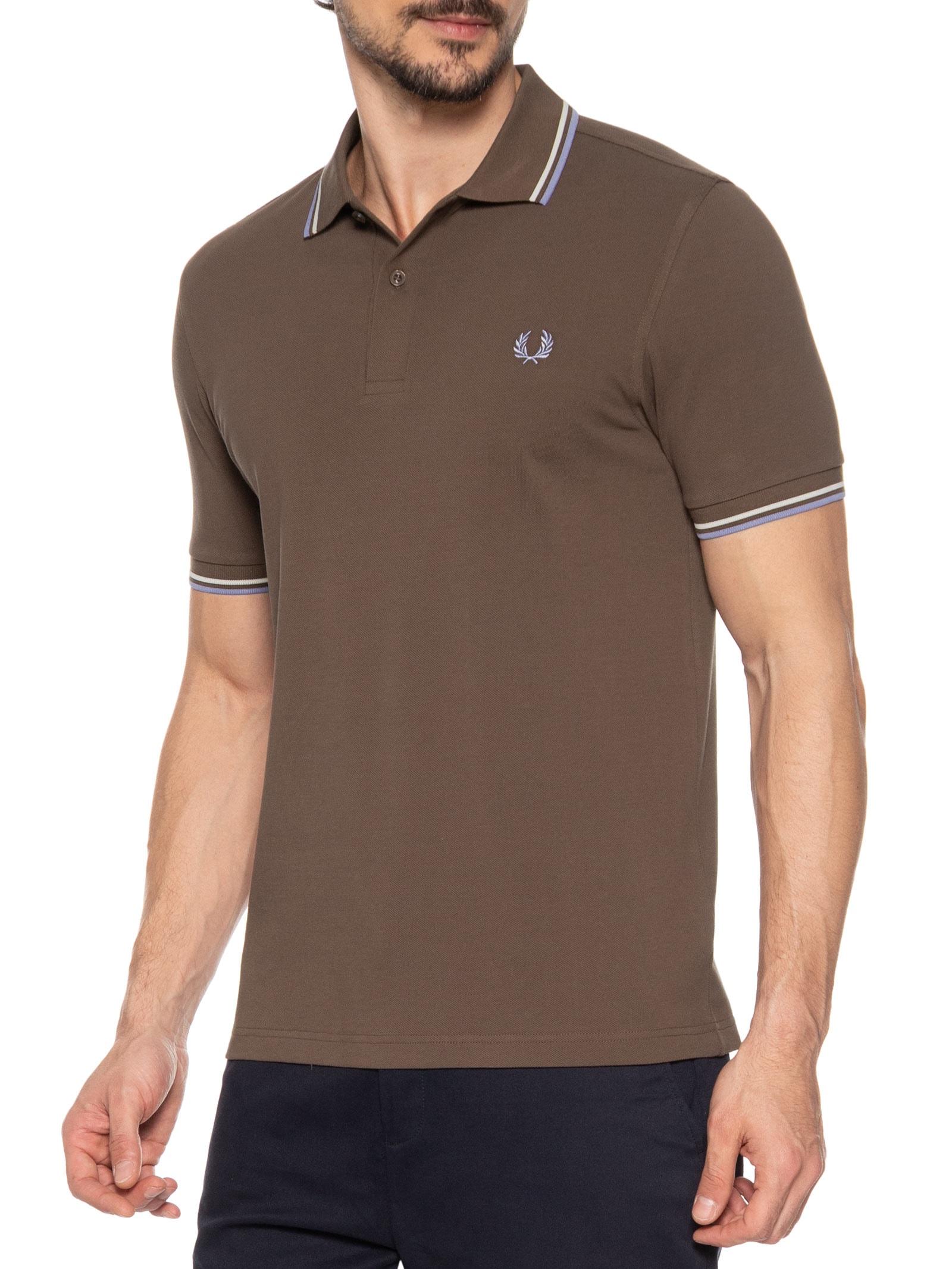 Fred Perry - Polo Masculina Twin Tipped - Marrom