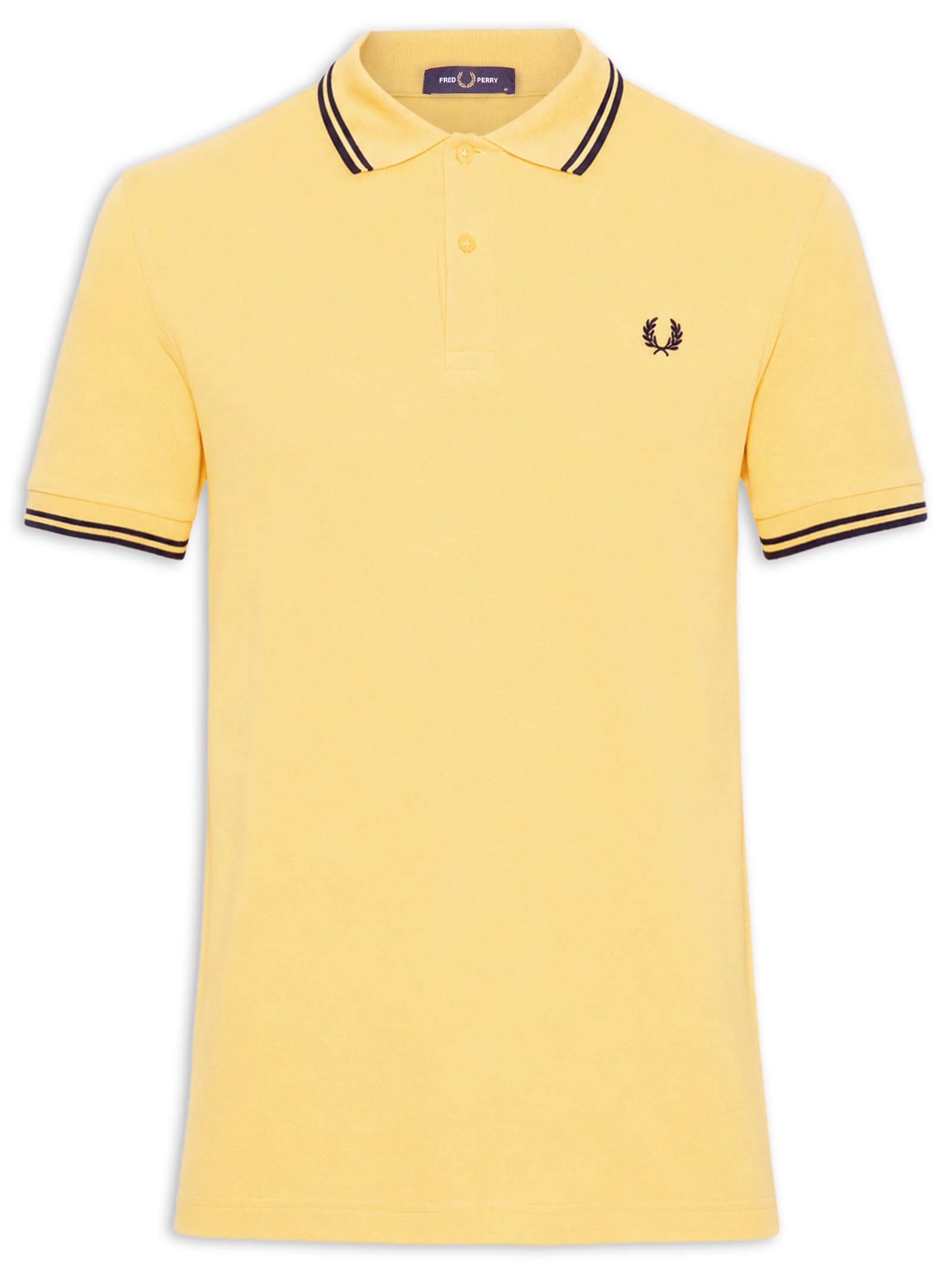 Polo Masculina Twin Tipped Regular Fit Em Piquet De Algodão Amarelo Fred Perry