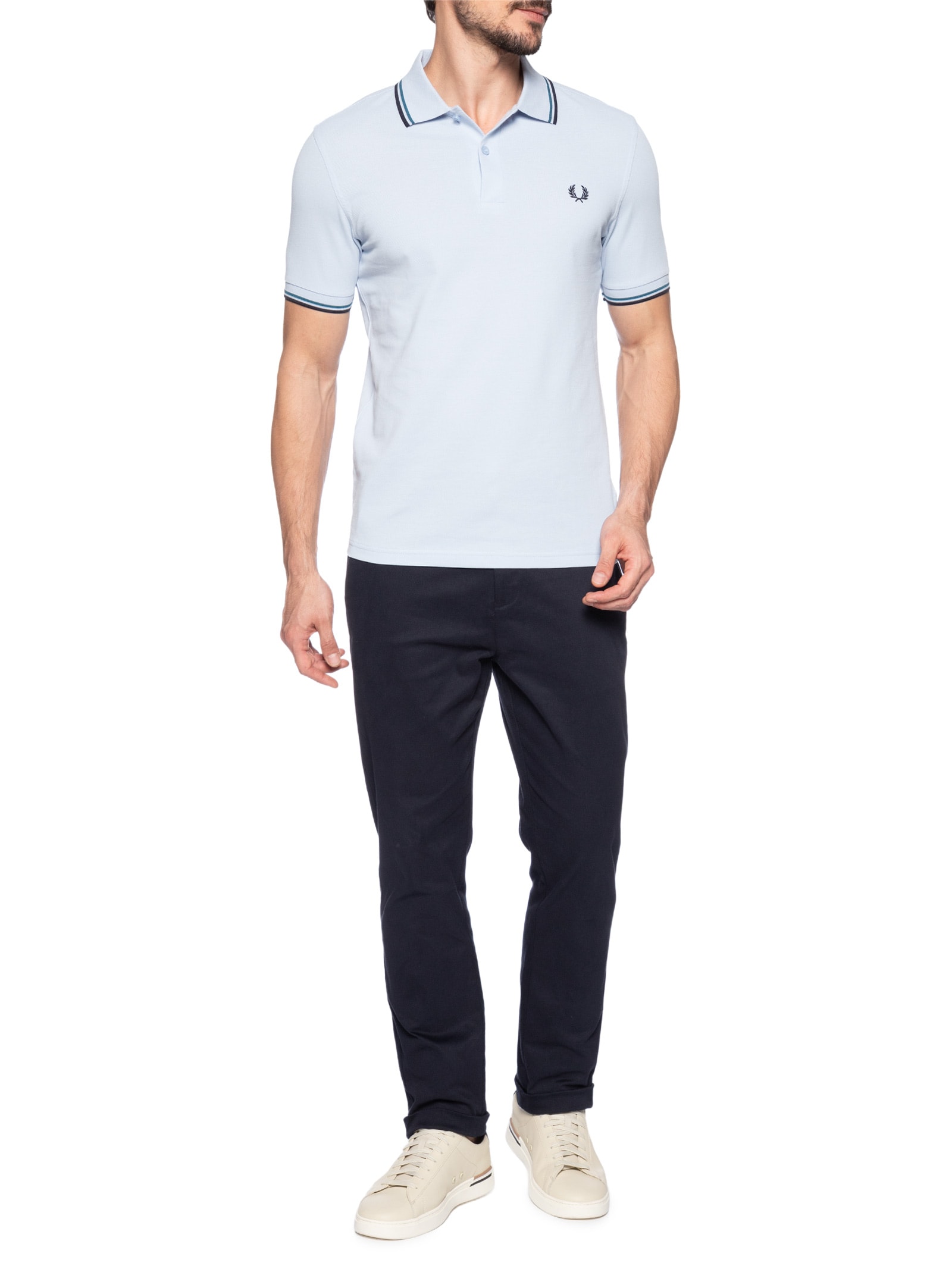 Polo Masculina Twin Tipped Regular Fit Em Piquet De Algodão Azul Fred Perry