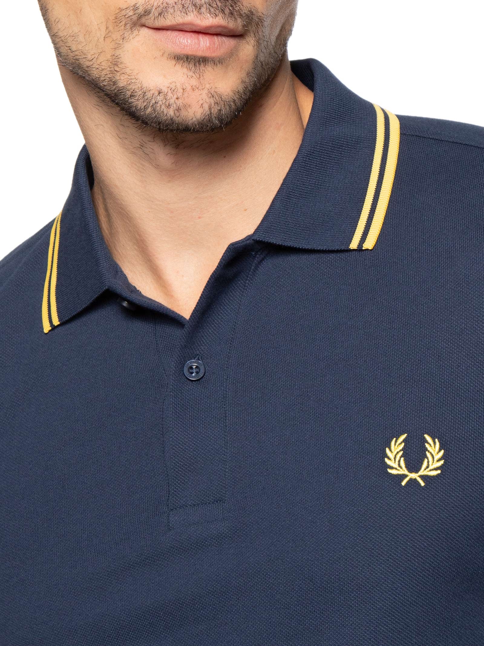 Polo Masculina Twin Tipped Regular Fit Em Piquet De Algodão Azul Fred Perry