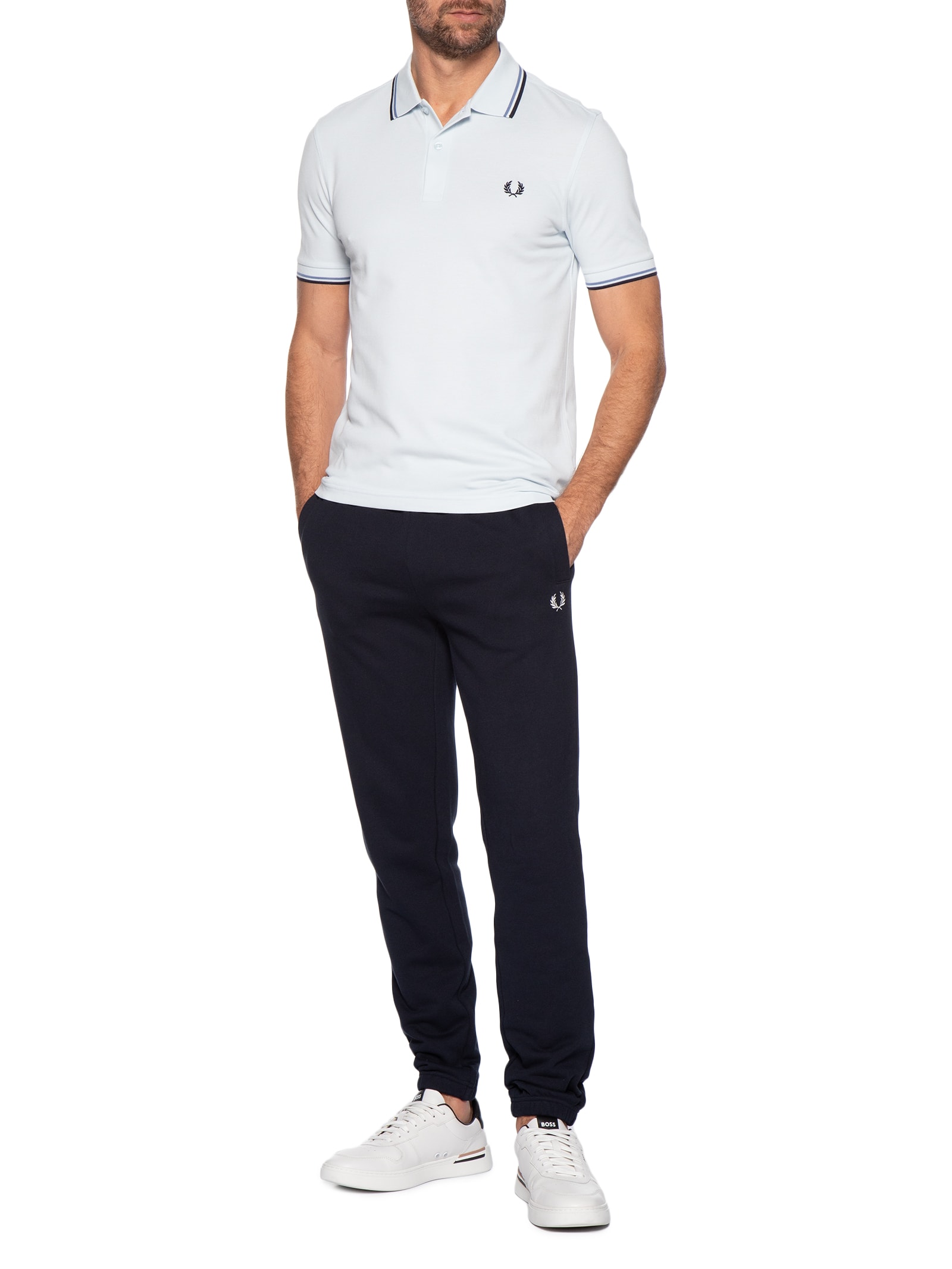 Polo Masculina Twin Tipped Regular Fit Em Piquet De Algodão Azul Fred Perry